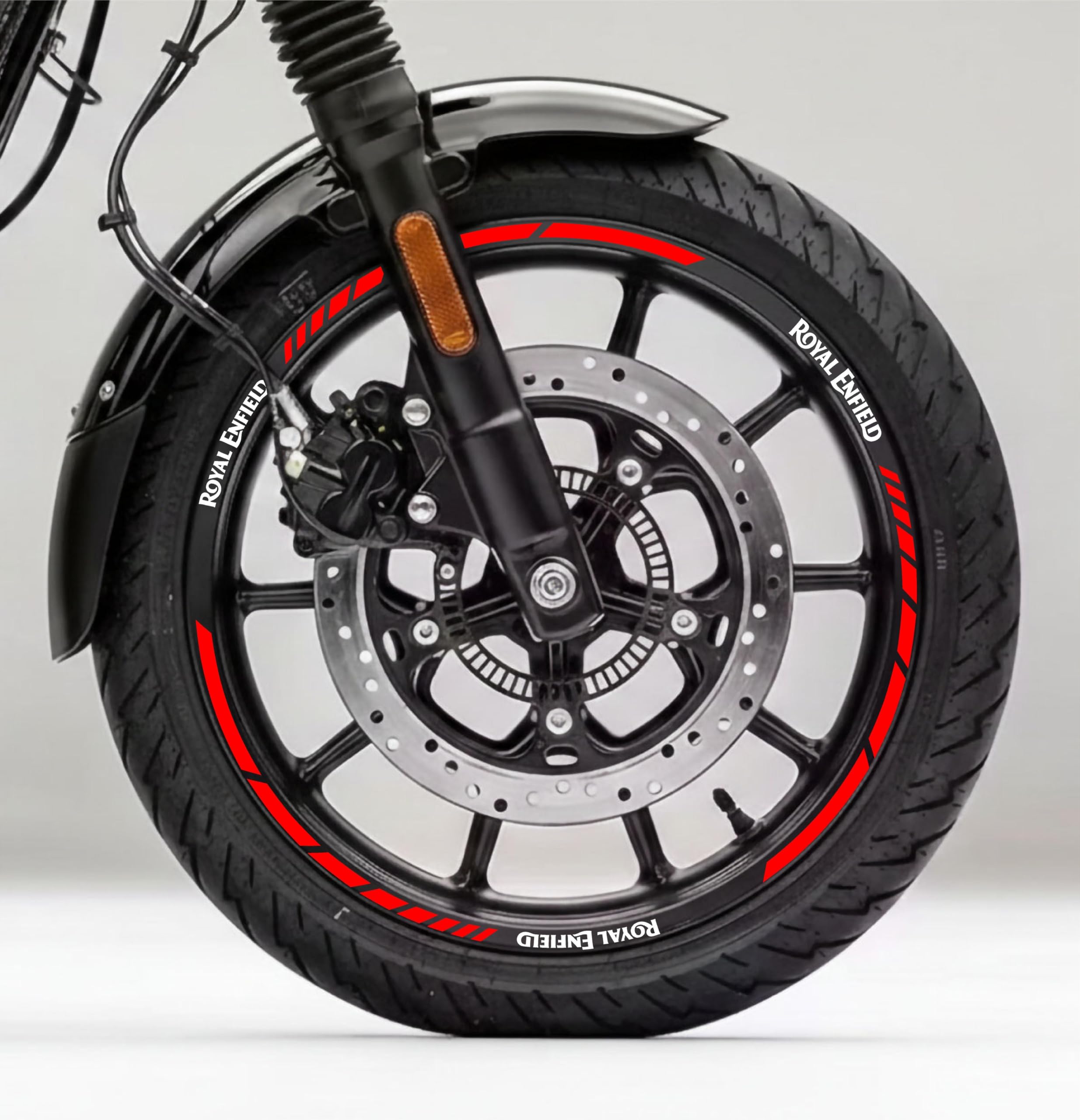 Bike Sticker for Royal Enfield Rim Red and White Colors 12 pcs Both Side Front and Rear-picture-12