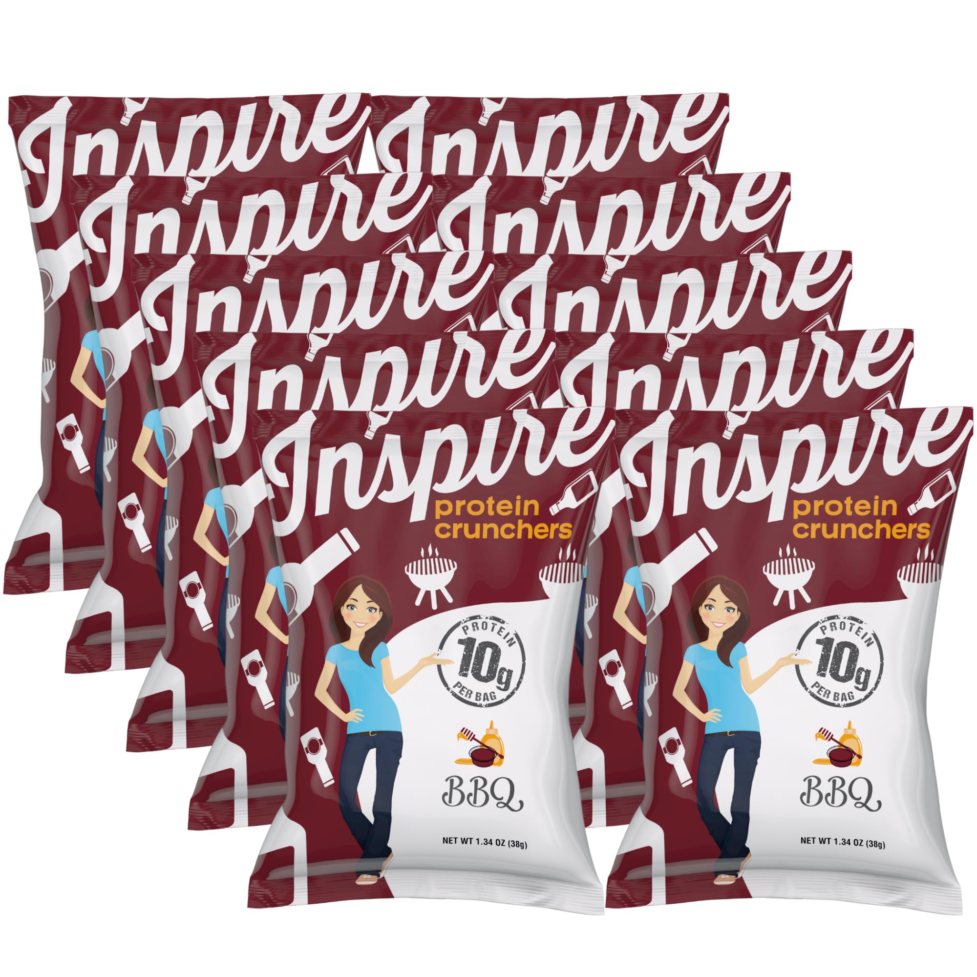 Inspire 10g Protein Baked Cruncher Party Mix - BBQ by Bariatric Eating (10 Bags)