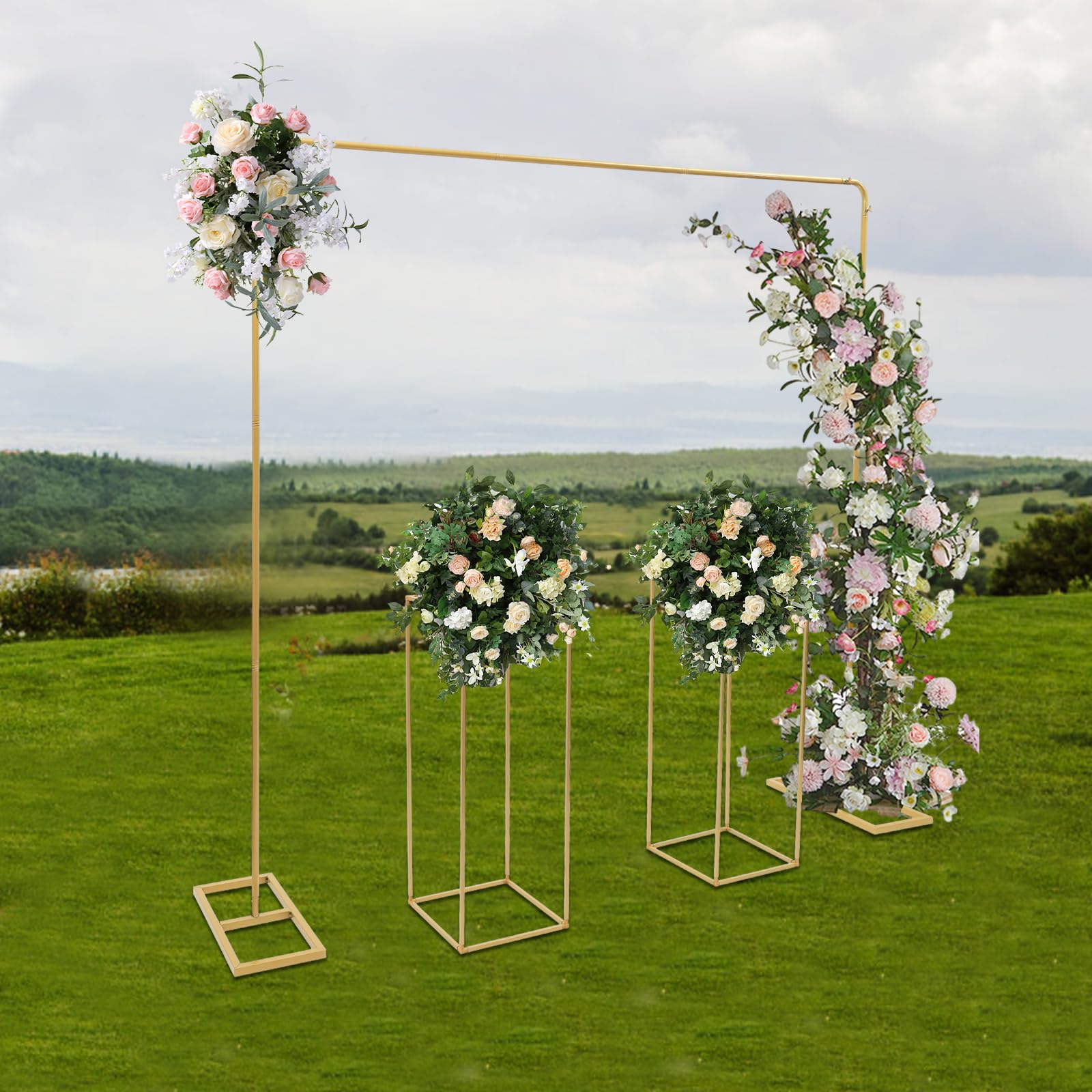 2,0 x 2,0 M Metall Hochzeit Bogen, 2 Stück MetallSäule Vasen Hochzeit Ballonbogen Rahmen, Hochzeitsbogen, Traubogen Hochzeitt, verstellbare Höhe für Jubiläum, Geburtstag Party, Bankett Dekoration