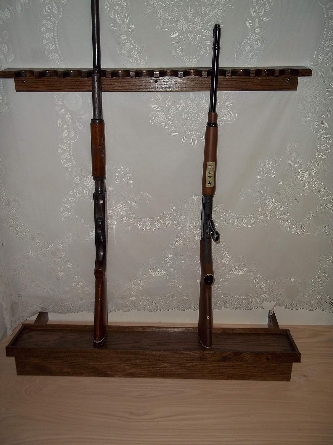 Handmade Beauty Closet Gun Rack with Butt Rest - Red Oak - Walnut Finish - Holds 12 Rifles or Shotguns - 36 Inch Wide