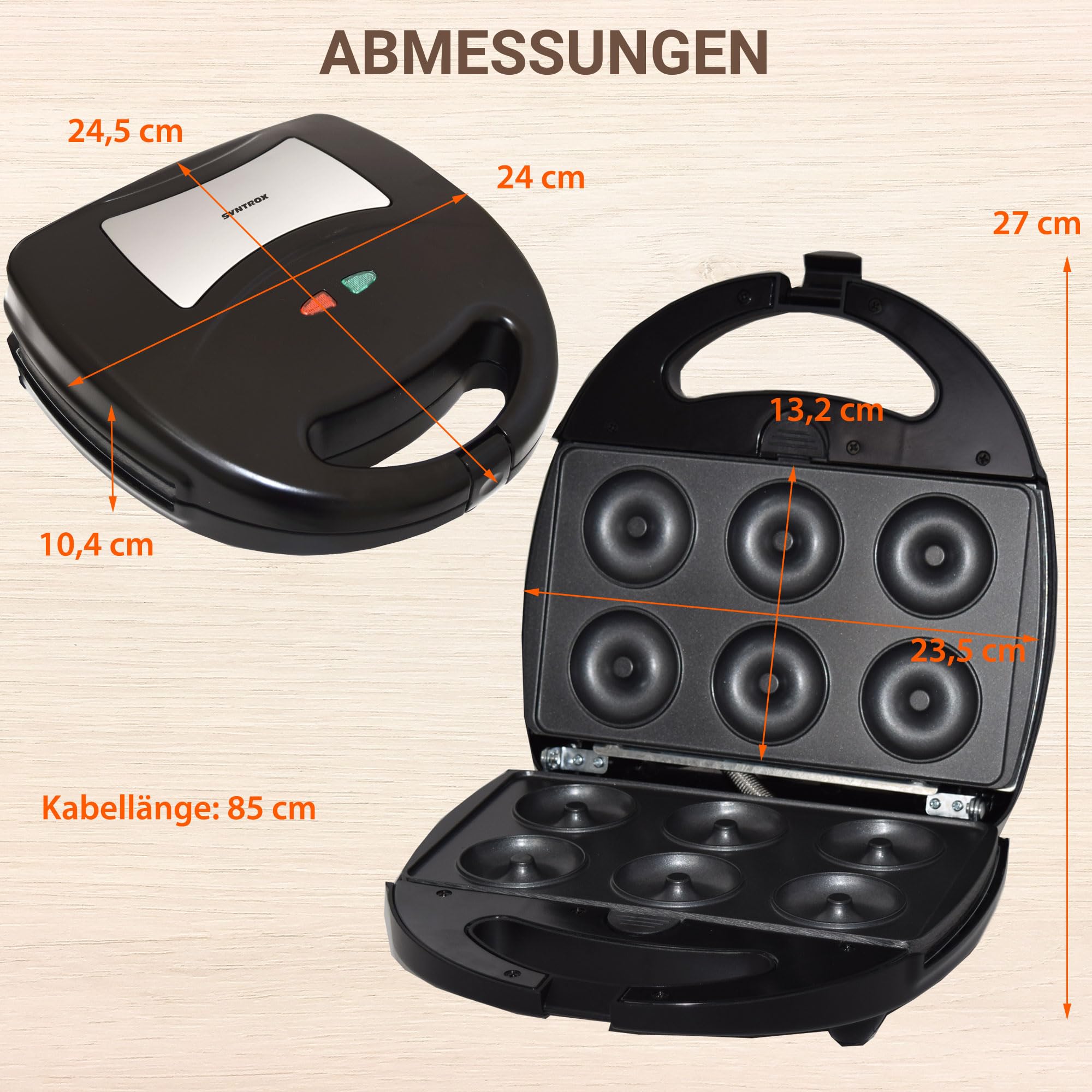 Syntrox Germany Edelstahl Maker Donutmaker Chefmaker SM-1300W Donut mit herausnehmbaren Backplatten