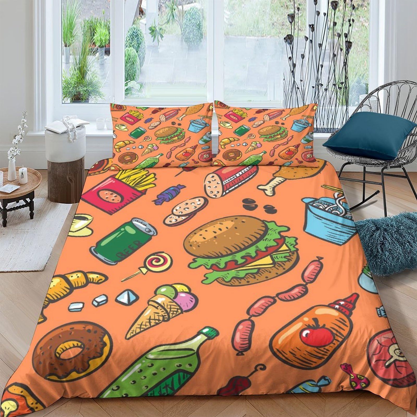Ctjqhvkz Style-4 3D Printed Cartoon Food Fitted Sheet Microfiber Fun Snack Pattern Bed Cover For Bedroom Dorm Decor Easy Care Single（135X200cm）