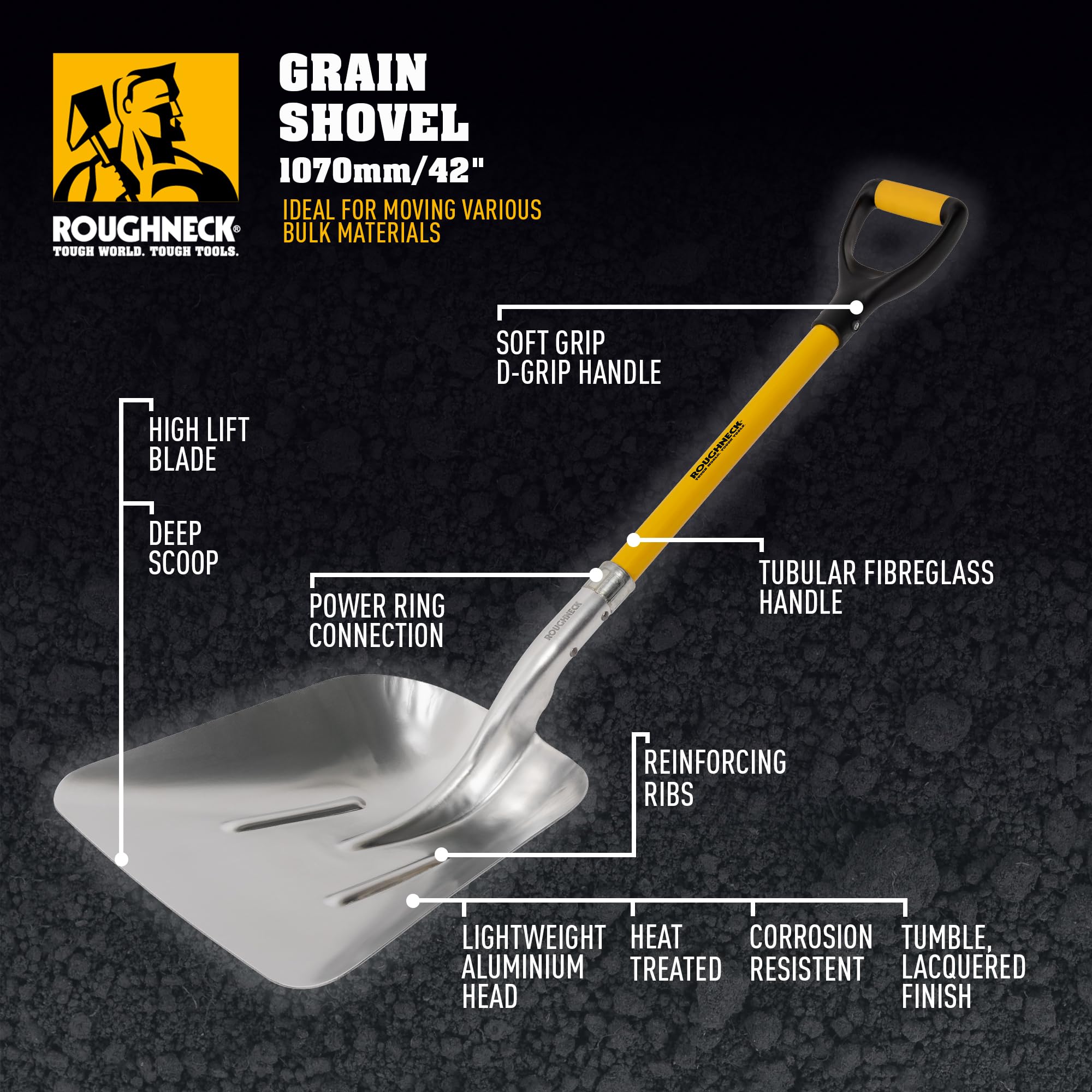 Roughneck ROU68191 Łopata do ziarna 1070 mm, żółta i czarna