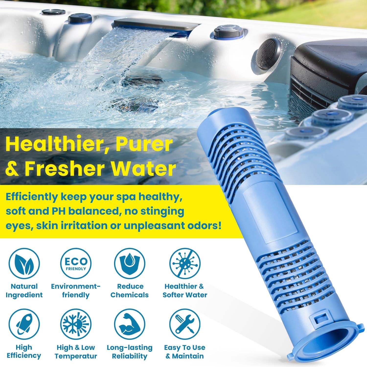 Replacement for Jacuzzi Mineral Cartridge Spa Stick 2890-185 Hot Tub Filter for All Jacuzzi J500 J400 J300 J-LX Series Hot Tub Filtration System All Spa Flow Rates Up to 500 Gallons Blue, 12-Pack