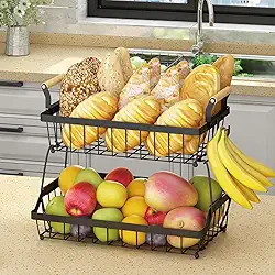 Fruteira de Mesa de 2 Níveis, Organizador de Frutas com Gancho, Cesto de Armazenamento, Adequado para Cozinhas, Salas de Estar e Banheiros
