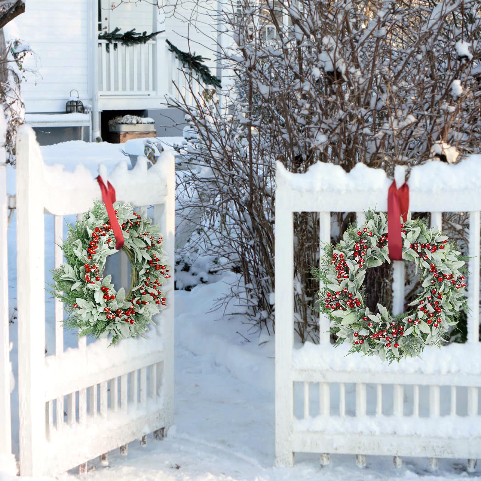 Houele 22Inch Artificial Christmas Wreath Lambs Ear Leaves Wreath with ...