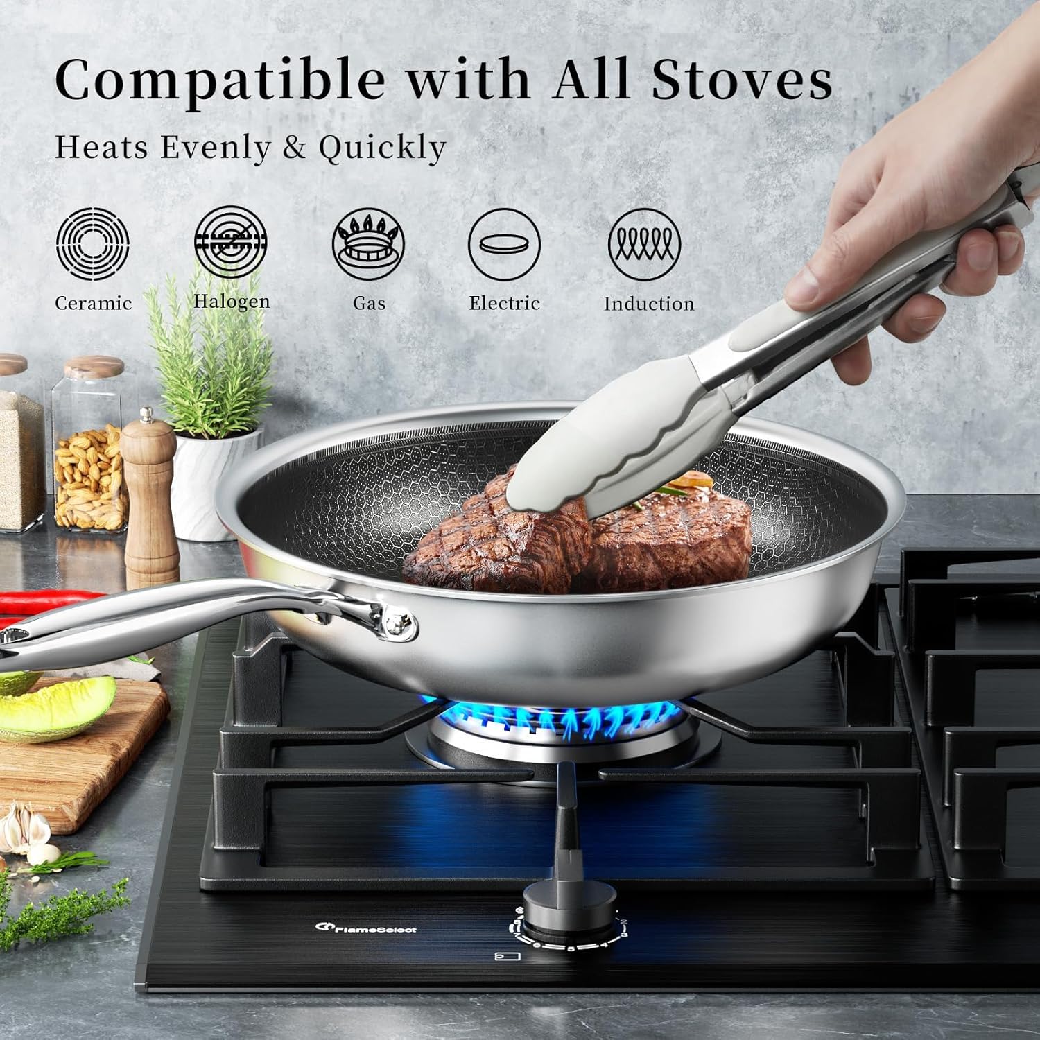 Innerwell Professionale Padella Antiaderente Acciaio Inox 20 cm, Padella Induzione, Rivestimento a nido d'ape antigraffio, Padelle omelette, Padelle Adatte Per Forno, Universali Pentole, Senza PFOA