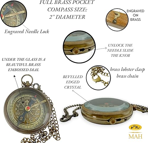 Miniatura 5 de Brújula religiosa hecha a mano  "God is with You" - Regalo de latón de trabajo grabado - Bautismo cristiano, confirmación, bautizo o recuerdo de la