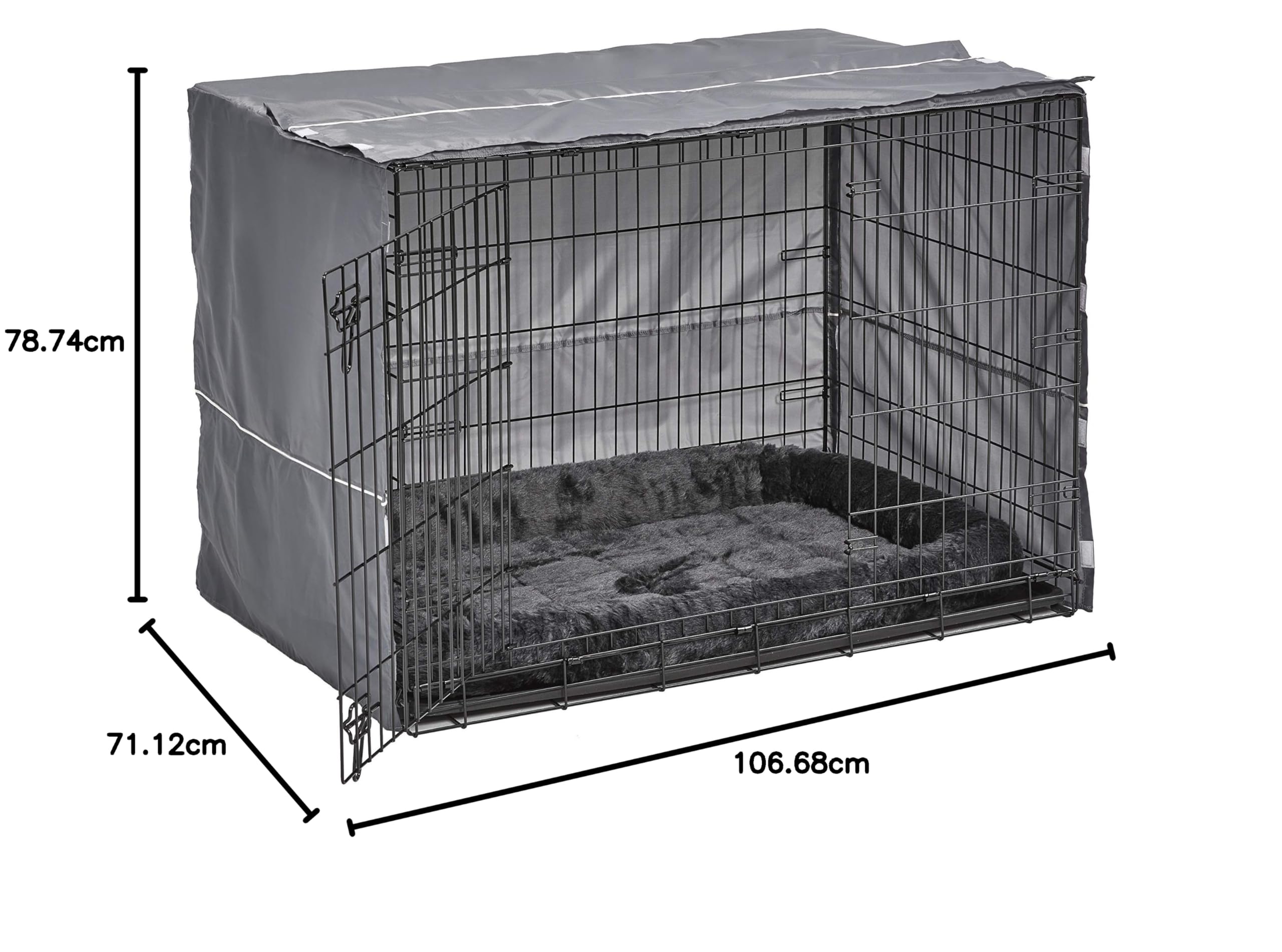 Hundebox-Set, 106 cm, mit Hundebox mit zwei Türen, passendes graues Bett und Boxenabdeckung, für große Rassen
