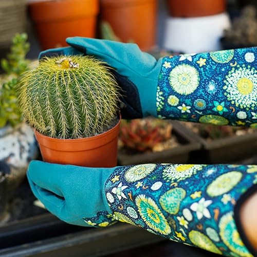 Miniatura 5 de Guantes de jardinería para mujer, largos con estampado floral, para poda de cactus y rosas, a prueba de espinas, guantes de trabajo transpirables