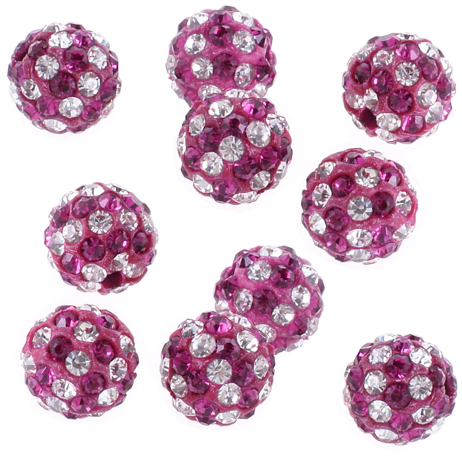 Rubyca Fuchsia With White,Fuchsia Clay Stripes Czech Crystal Round Disco Ball Clay Beads Fit Shamballa Jewelry (100Pcs, 10Mm, Pink)
