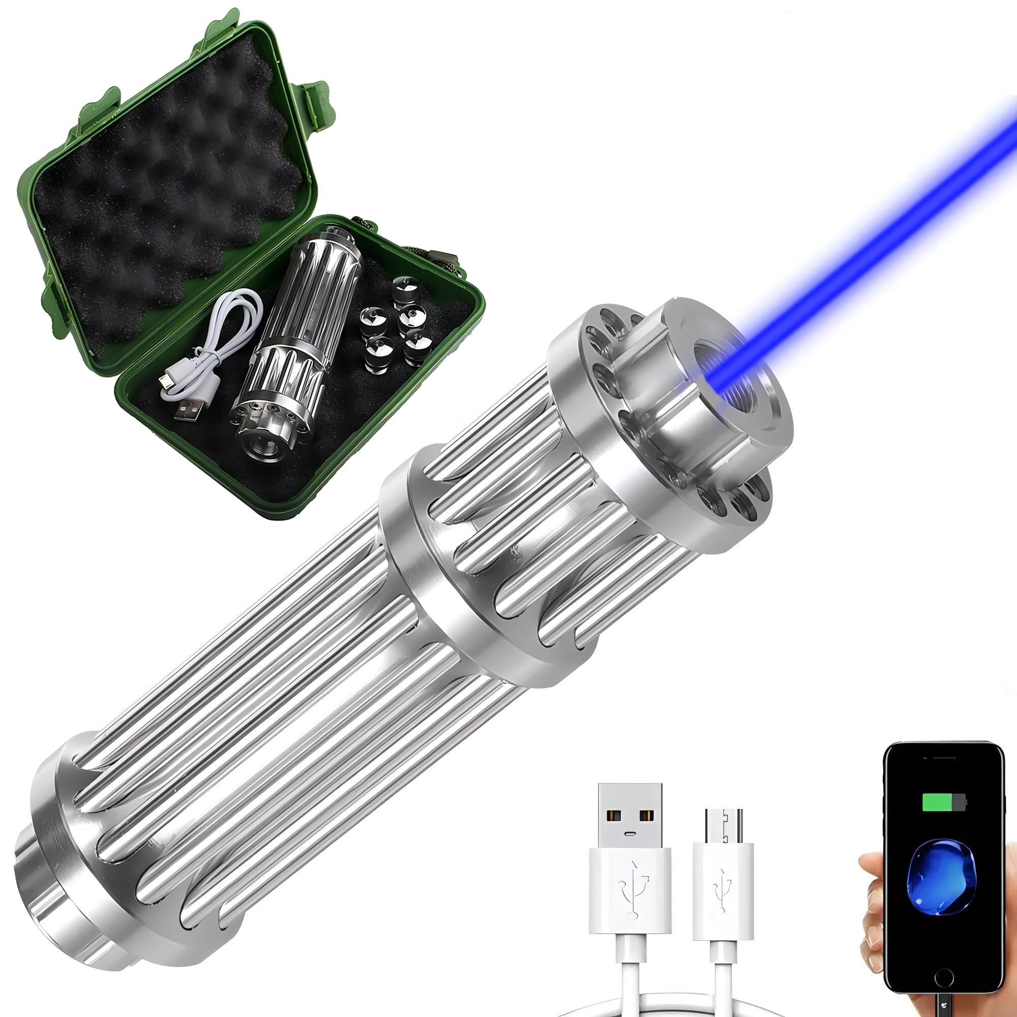 Blue Flashlight, 2026 New Long Range Flashlight with Adjustable Focus, Rechargeable Handheld Light for Hiking, Camping, Fishing