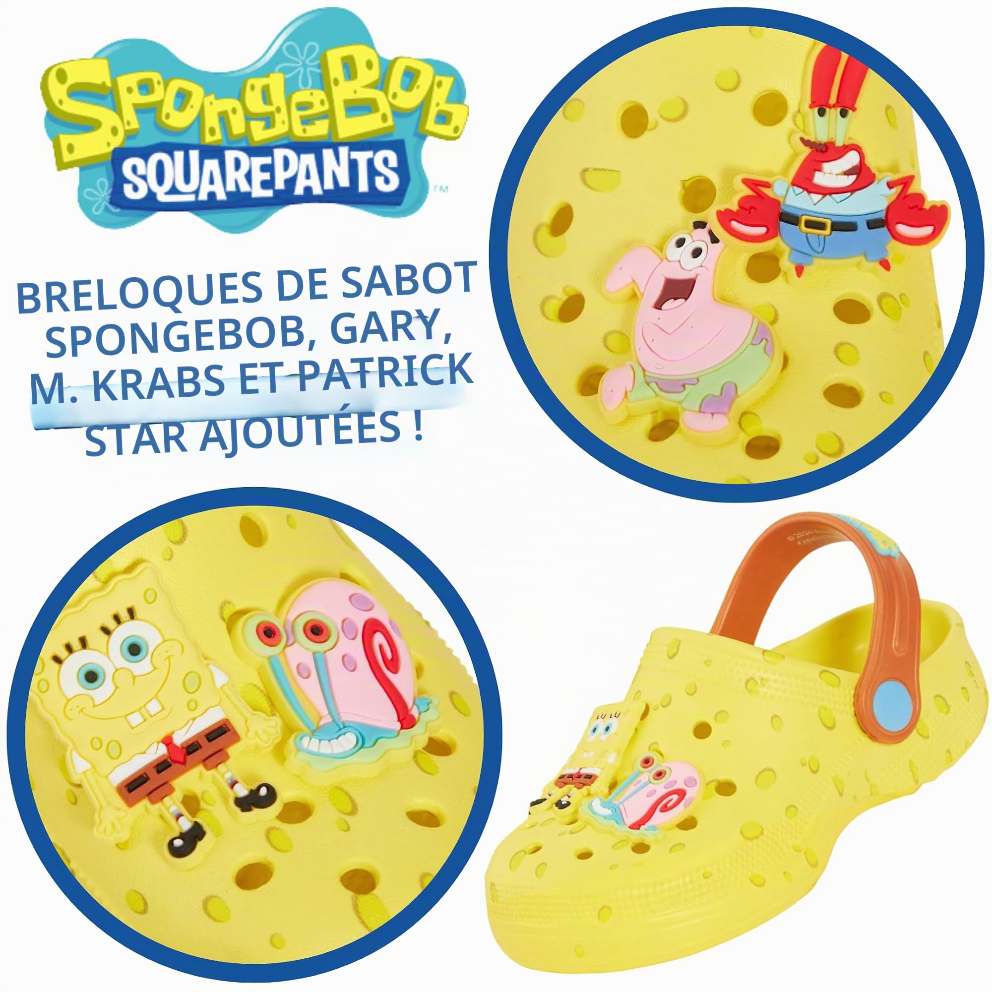 SPONGEBOB SQUAREPANTS Sabots avec Charms Sandales Enfants Sliders été avec Bride arrière Chaussures Plage Vacances