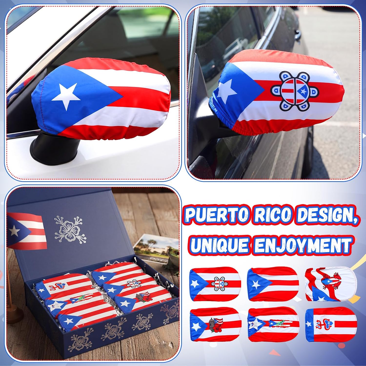 Tallew 12 Pcs Puerto Rico Flag Side View Mirror Covers Auto Rearview Protection Cover Exterior Rear View Accessories Car Mirror Accessories with Drawstrings for Car Vehicle