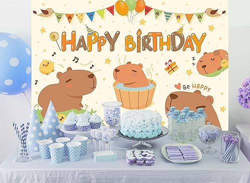 Miniatura 5 de Capybara - Telón de fondo de feliz cumpleaños, suministros de fiesta de cumpleaños de Capybara para niñas y niños, pancarta de feliz cumpleaños,
