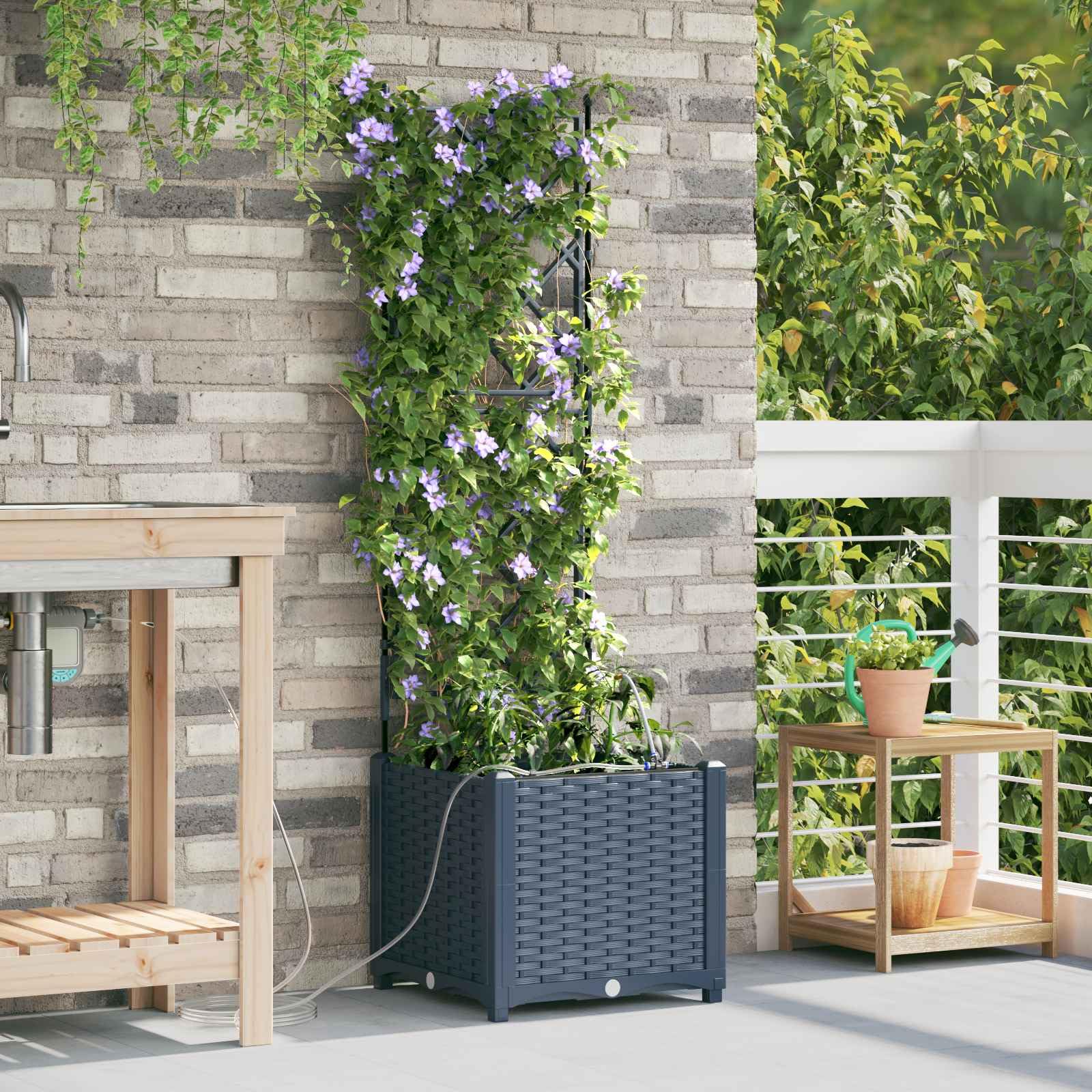 Jardinière auto-arrosage - Gris - 40 x 40 x 142 cm - En plastique - Avec système d'arrosage intégré pour l'extérieur - Design moderne pour terrasse et jardin