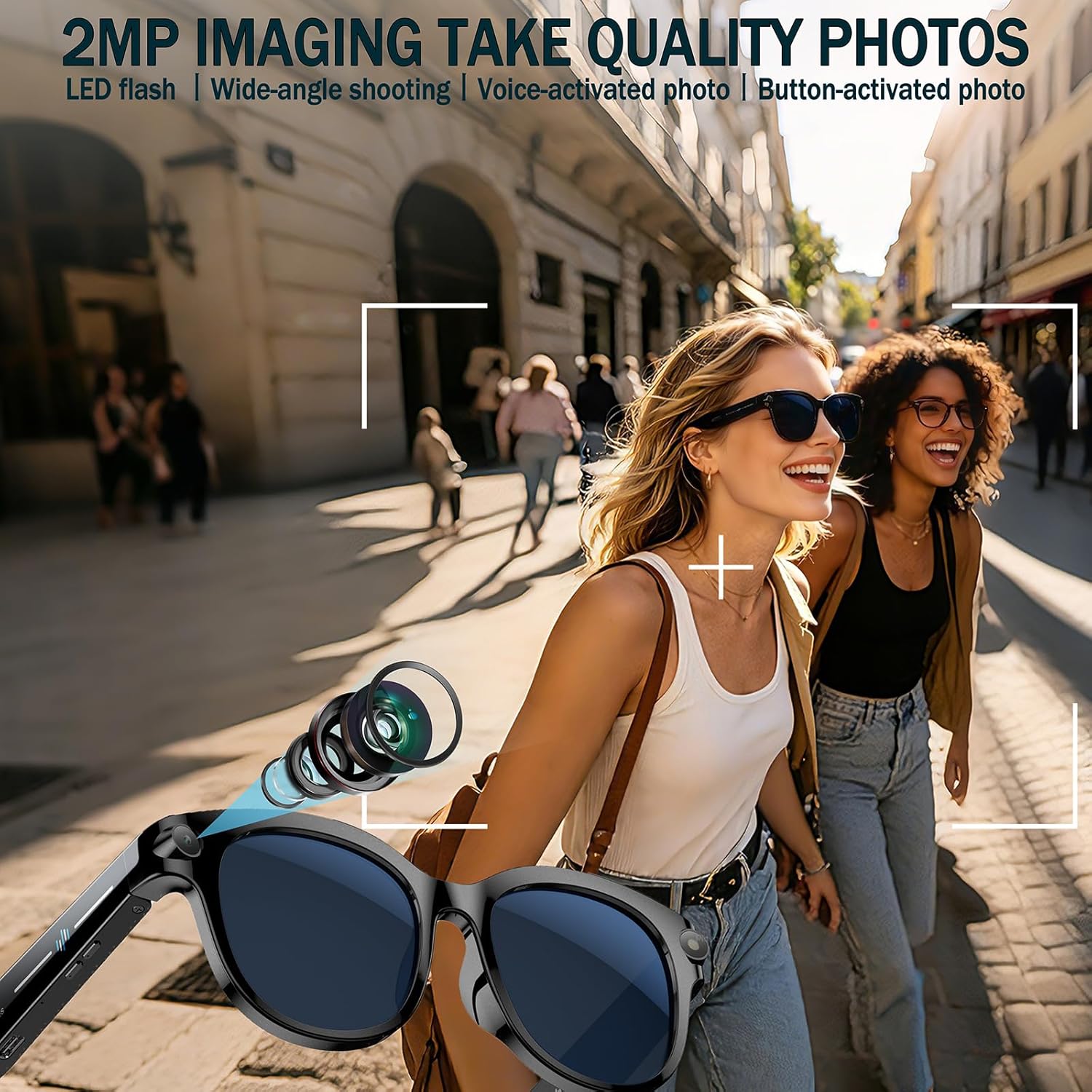AI Smart Glasses with Camera, 2K HD Recording Glasses, Real-Time Translation with Voice Assistant, Object Recognition, Ai Sunglasses for Life & Work Travel Vlog (Black & Transparent Lens)
