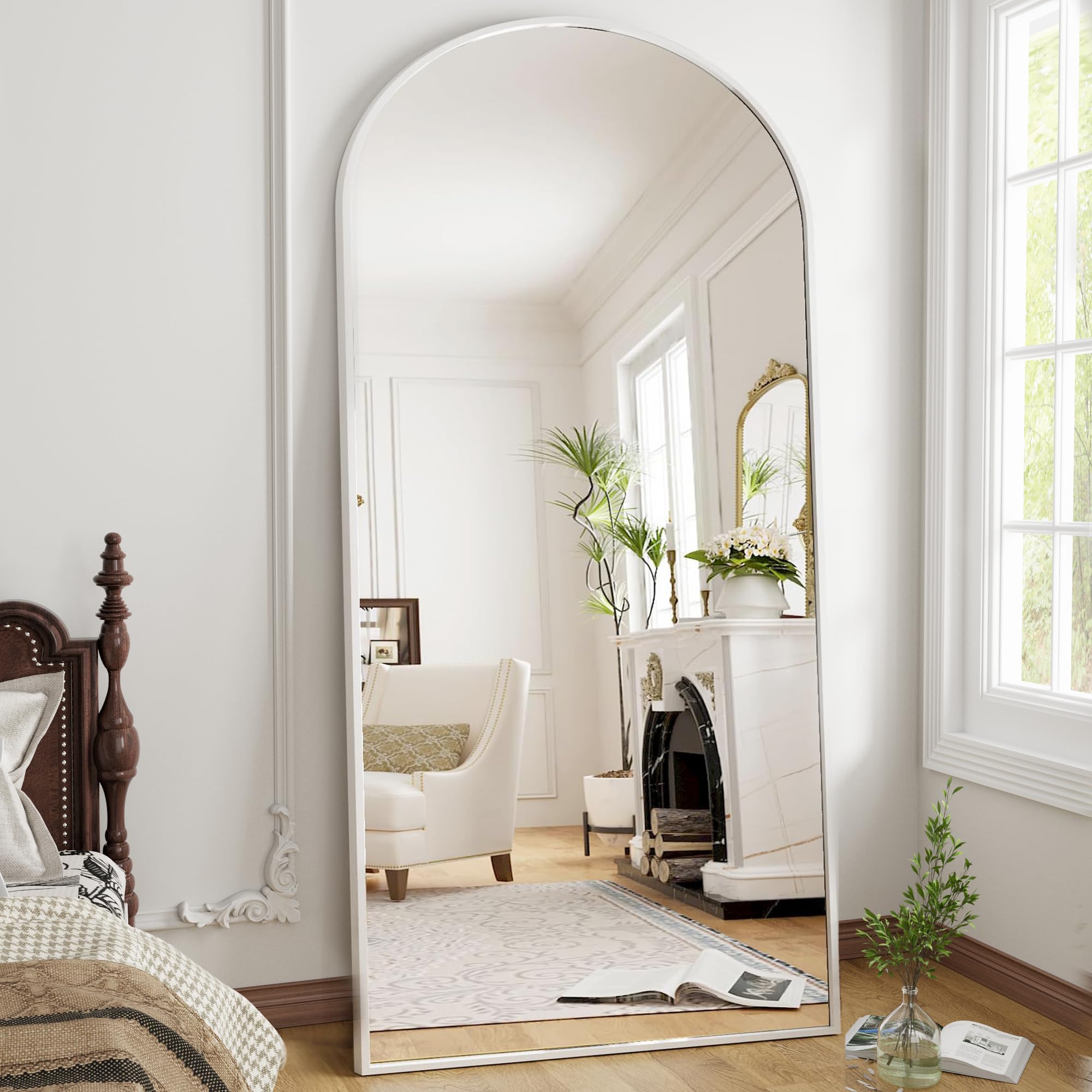 OGCAU 76"x34" Arched Full Length Mirror, Hanging Leaning or Standing Full Body Mirror, Wall Mounted Mirror with Aluminum Frame for Living Room, Bedroom or Cloakroom (White)