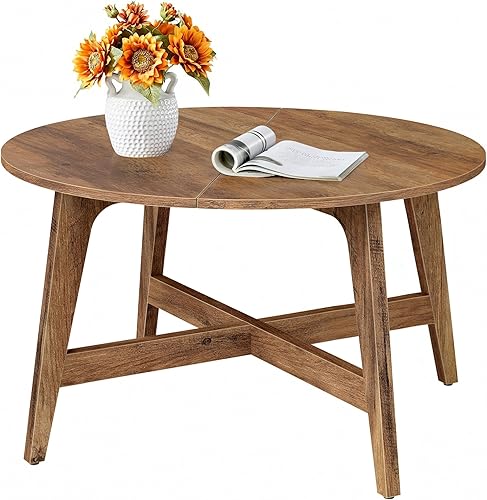 VASAGLE MAEZO Collection ULCT251KB01S - Mesa auxiliar redonda, mesa central de 31.5 pulgadas, patas cónicas, transiciones curvas, fácil de montar,