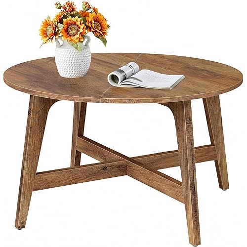 VASAGLE MAEZO Collection - Round Coffee Table, 31.5-Inch Center Table, Tapered Legs, Curved Transitions, Easy to Assemble, for Living Room, Honey Brown ULCT251KB01S