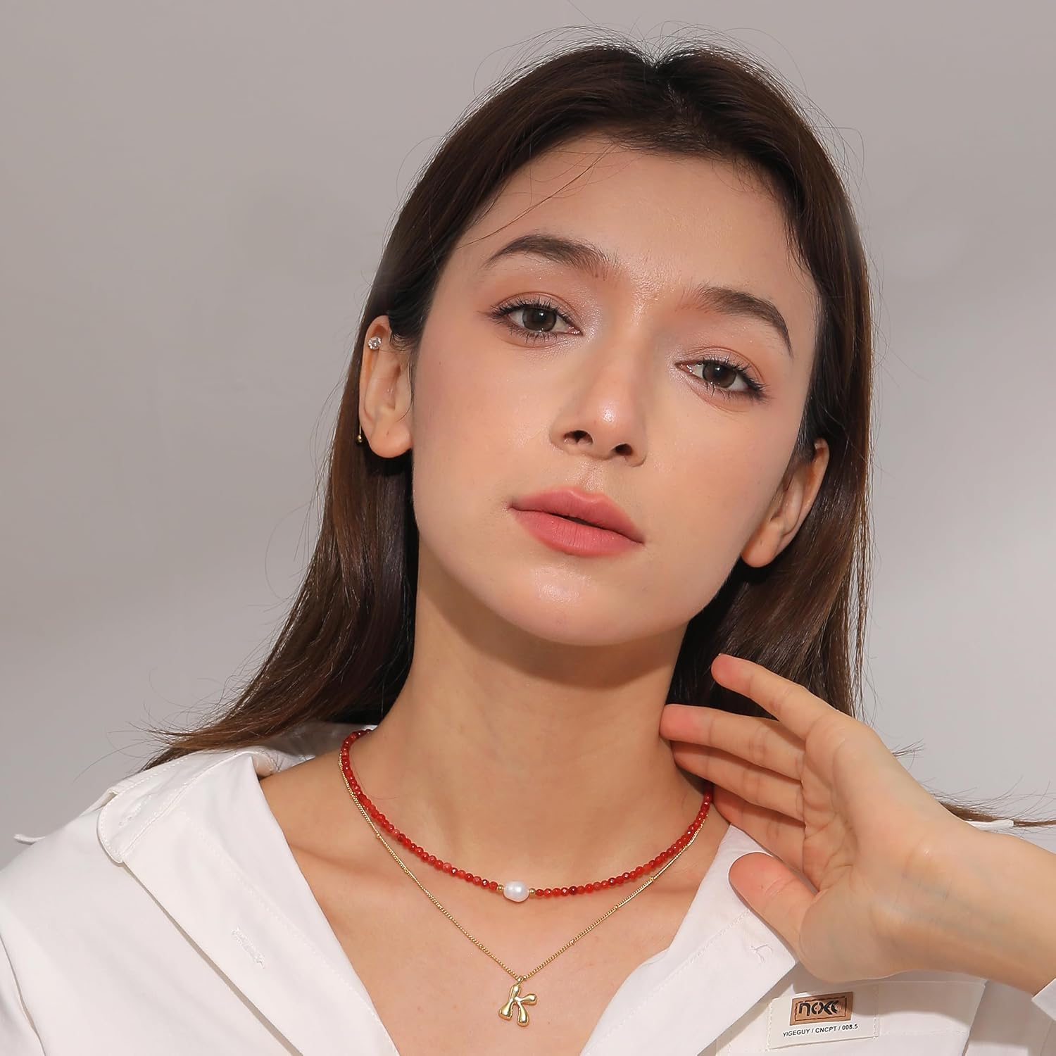 Flourisit Gemstone Beaded Necklace with Freshwater Pearl,Natural Handmade Irregular Pearl Necklace for Women,14k Gold Plated February Birthstone of Choker Gift for Mom, Girlfriend, Wife