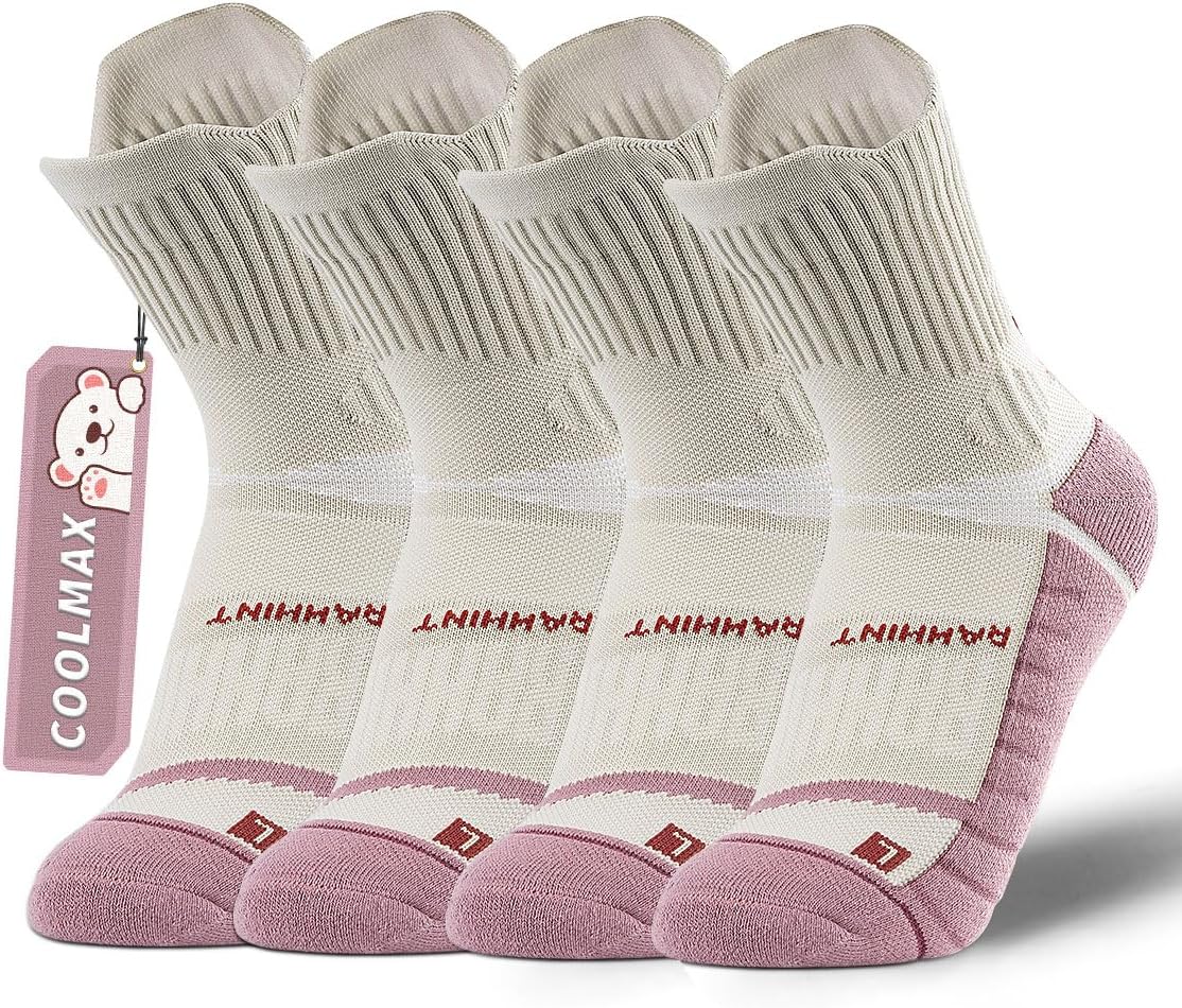 Rahhint Coolmax Compression Boys Youth Running Basketball Socks 4 Pairs Cushion Quarter Anti-Blister Athletic Socks