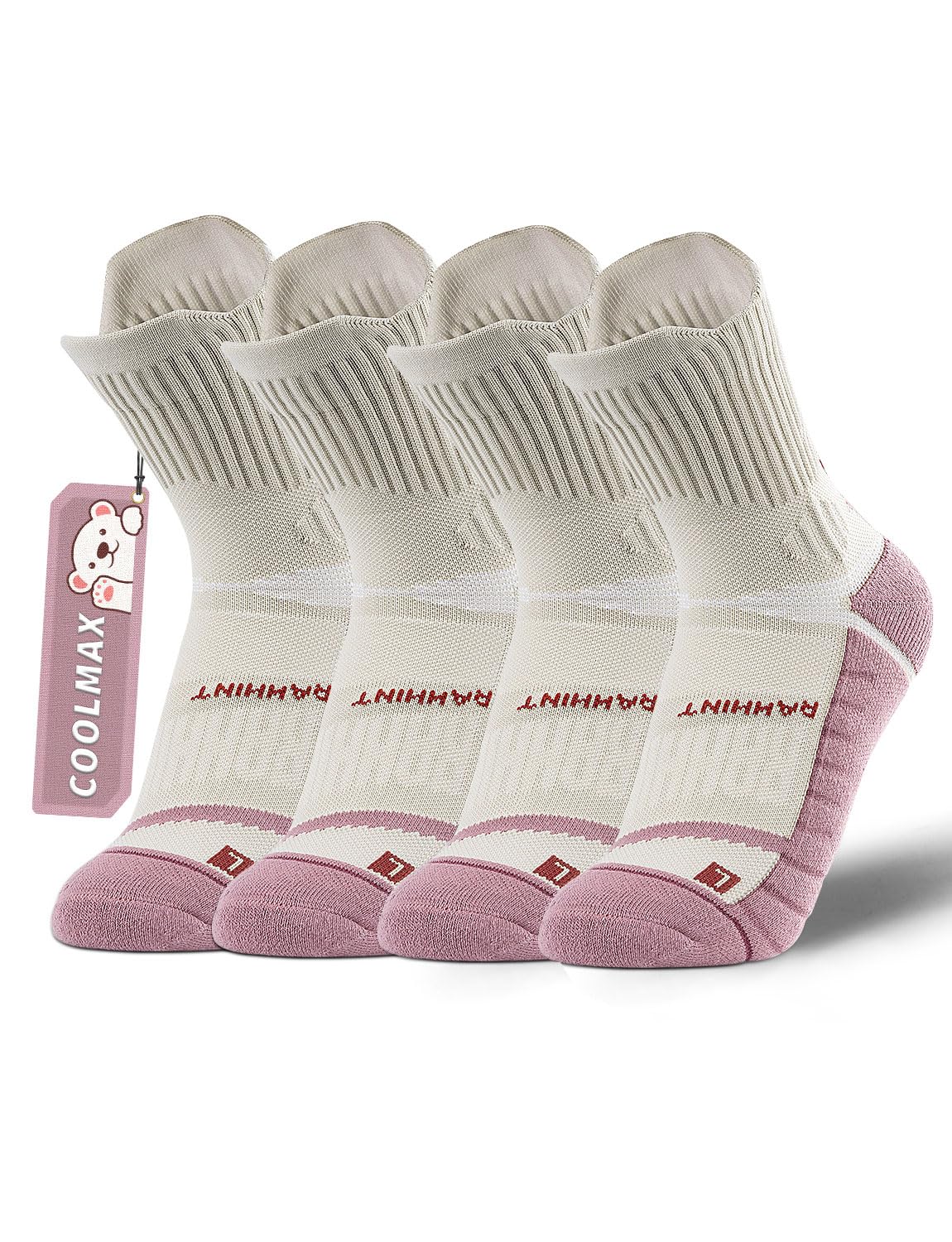 Rahhint Coolmax Compression Boys Youth Running Basketball Socks 4 Pairs Cushion Quarter Anti-Blister Athletic Socks