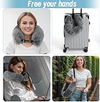 Refillable Pillow Case Travel Extra Luggage Velvet Refillable Neck Pillows Storage Fits Short Journey Essential Multifunctional Adjustable U-Shaped Grey