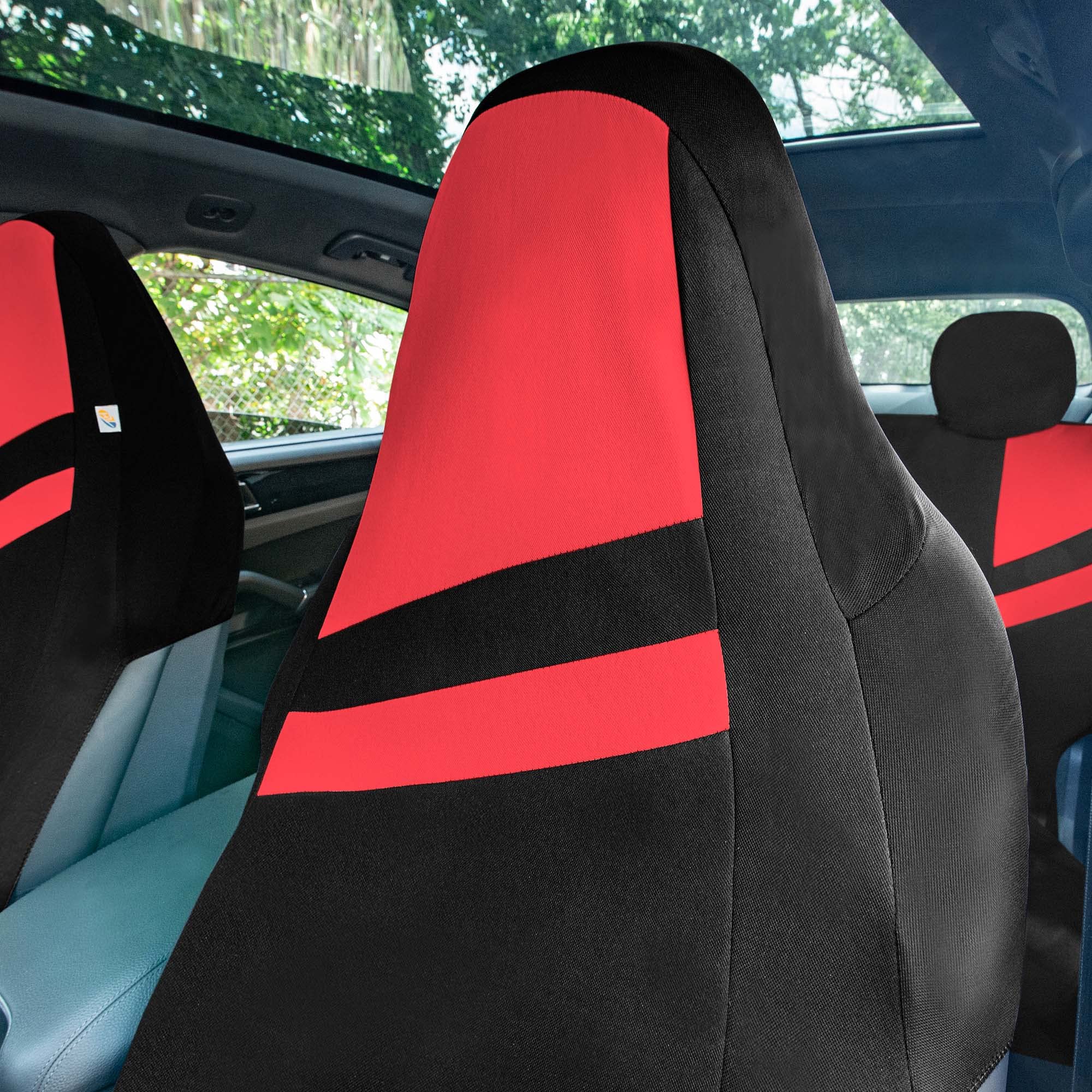 WYLF Universal Fit Car Seat Covers - Full Set High Back Sporty Flat Cloth, Beige, For Cars Trucks SUVs