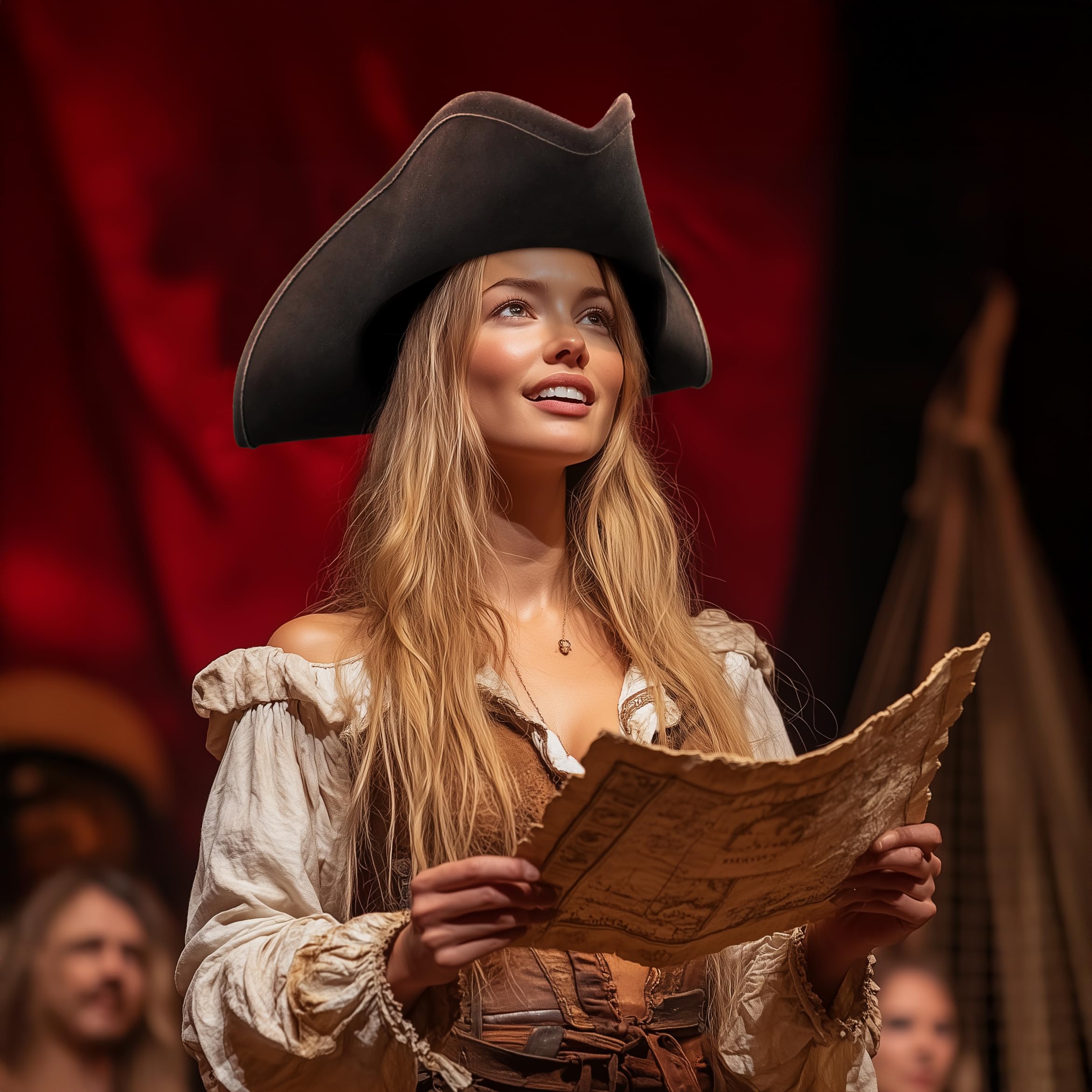 UQJE Authentischer Piratenhut für Damen, Erwachsenen-Leder-Dreihornhut, Halloween, Kolonial-Kostüm-Zubehör