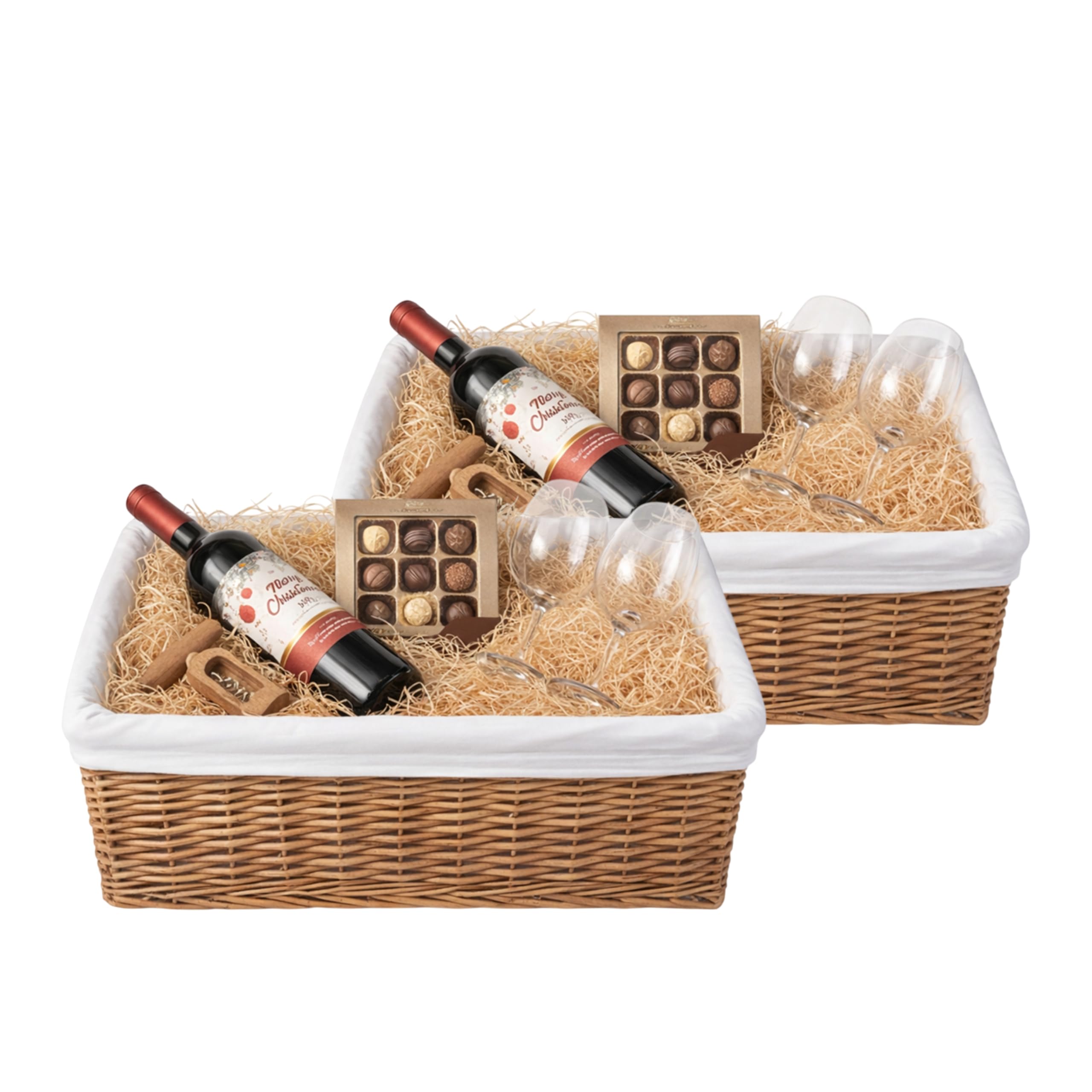 H-LINE 2 x LARGE Brown Wicker Willow Storage Baskets with Cloth Lining Ideal for Christmas/Easter/Newborn Gift Hamper, Make Your Own Hamper