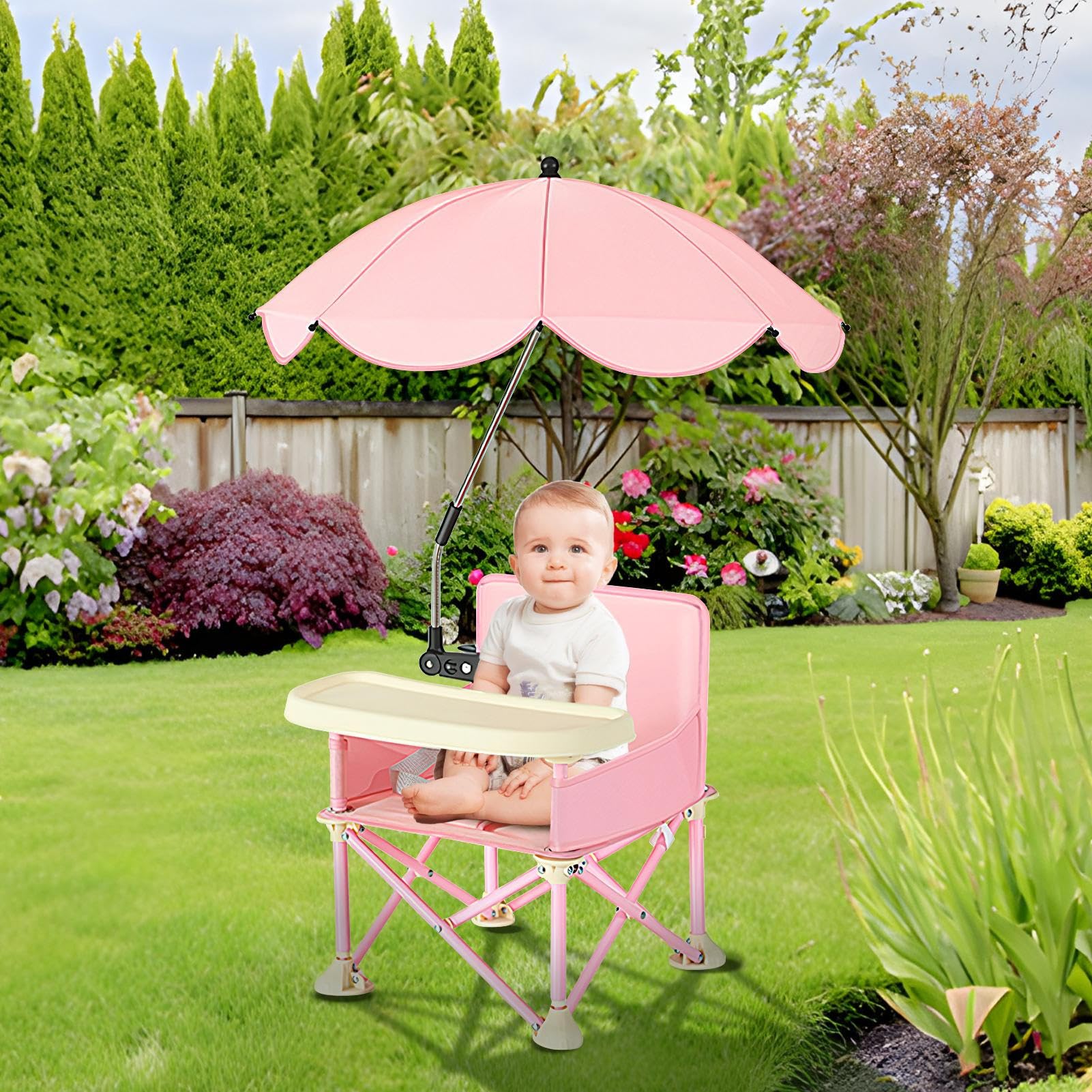 Mesa Plegable Pappa Pappa, Asiento de Comedor con Bandeja extraíble y | Paraguas portátil, Trona de Viaje con Cierre Compacto, Ideal para Comer, Camping, Playas