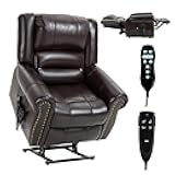 Dual Motor Power Lift Chair, Lay Flat Recliner Chair, Electric Recliner with Massage and Heat for Elderly, Remote Control, Infinite Position, Standing Assistance, USB Ports, Faux Leather, Brown