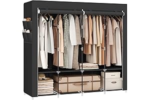 SONGMICS Portable Closet, Wardrobe Closet Organizer with 4 Hanging Rods and Shelves