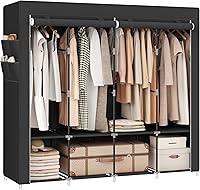 SONGMICS Portable Wardrobe Closet with 4 Hanging Rods, Shelves & 4 Pockets - 67x18x66 Inch Ink Black Organizer URYG094B02