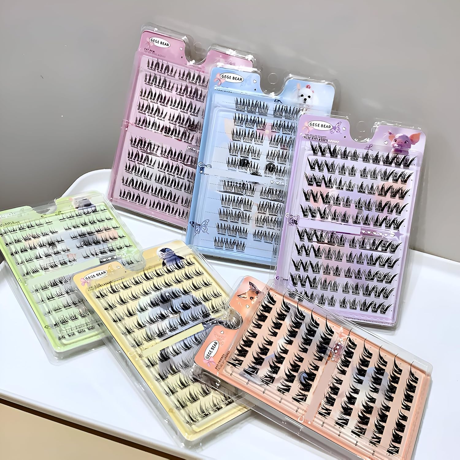 Gege Bear Large Capacity Adhesive Free False Eye lash | Reusable False Eye Lashes with Transparent Tape | Lightweight No Mess No Drying Time | Invisible Firm Hold | Natural to Bold C Curl Lashes | Idol Cat Paw Camellia Sweet Girl Styles | Perfect Eyelashes For Cute Eyes Makeup (03# Nine-Tailed Rabbit Gel, 36pcs)-image-1