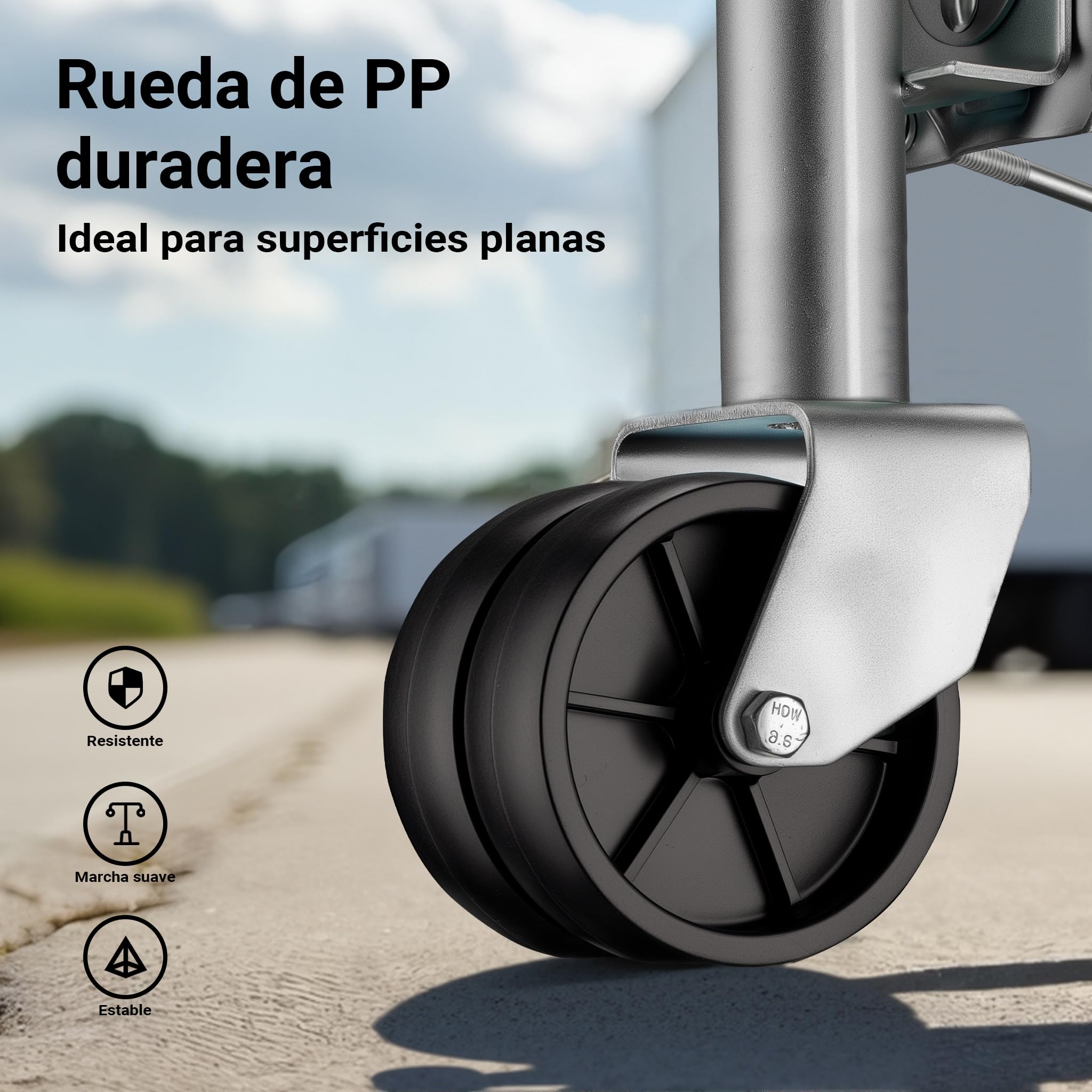 Wiltec Rueda de apoyo con dos neumáticos capacidad máx. 680 kg rueda jockey doble de alta resistencia ruedas de nylon rueda de apoyo para caravanas y remolques