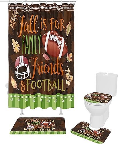 Miniatura 2 de Juego de baño de Acción de Gracias con accesorios para cortina de ducha, 66 x 72 pulgadas, cortina de bañera de largo con alfombra de baño pequeña,