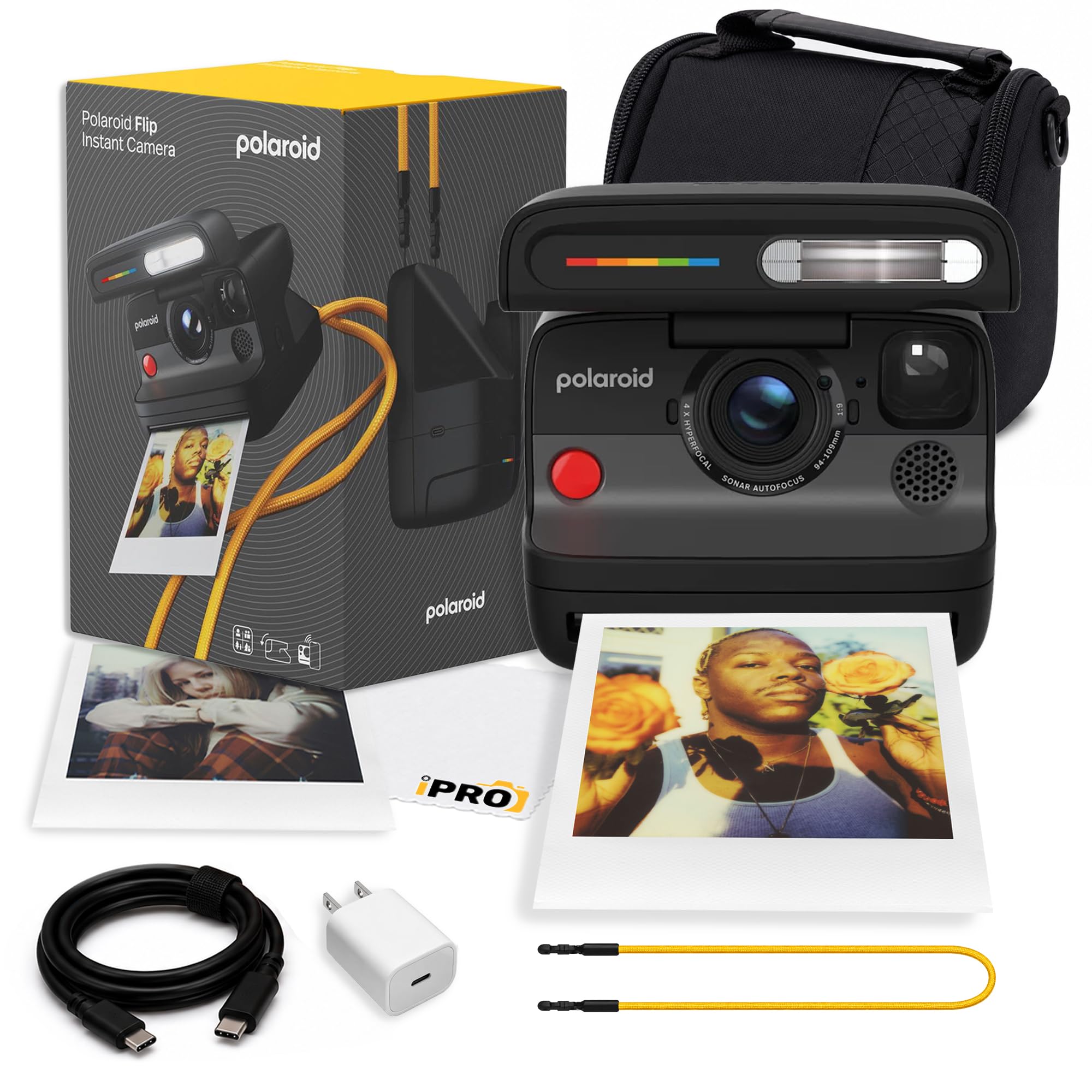 Polaroid Flip Instant Camera in Black with Hyperfocal 4Lens System Bundle | Instant Camera for Travel, Parties & Creative Photography, Sonar Autofocus, Compatible with i-Type & 600 Film