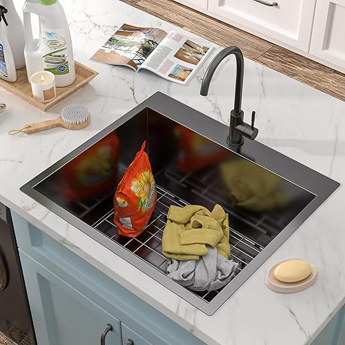 Miniatura 113 de Fregadero de lavandería de 25 x 22 pulgadas, montaje superior, acero inoxidable T304, calibre 16, 12 pulgadas de profundidad, fregadero individual