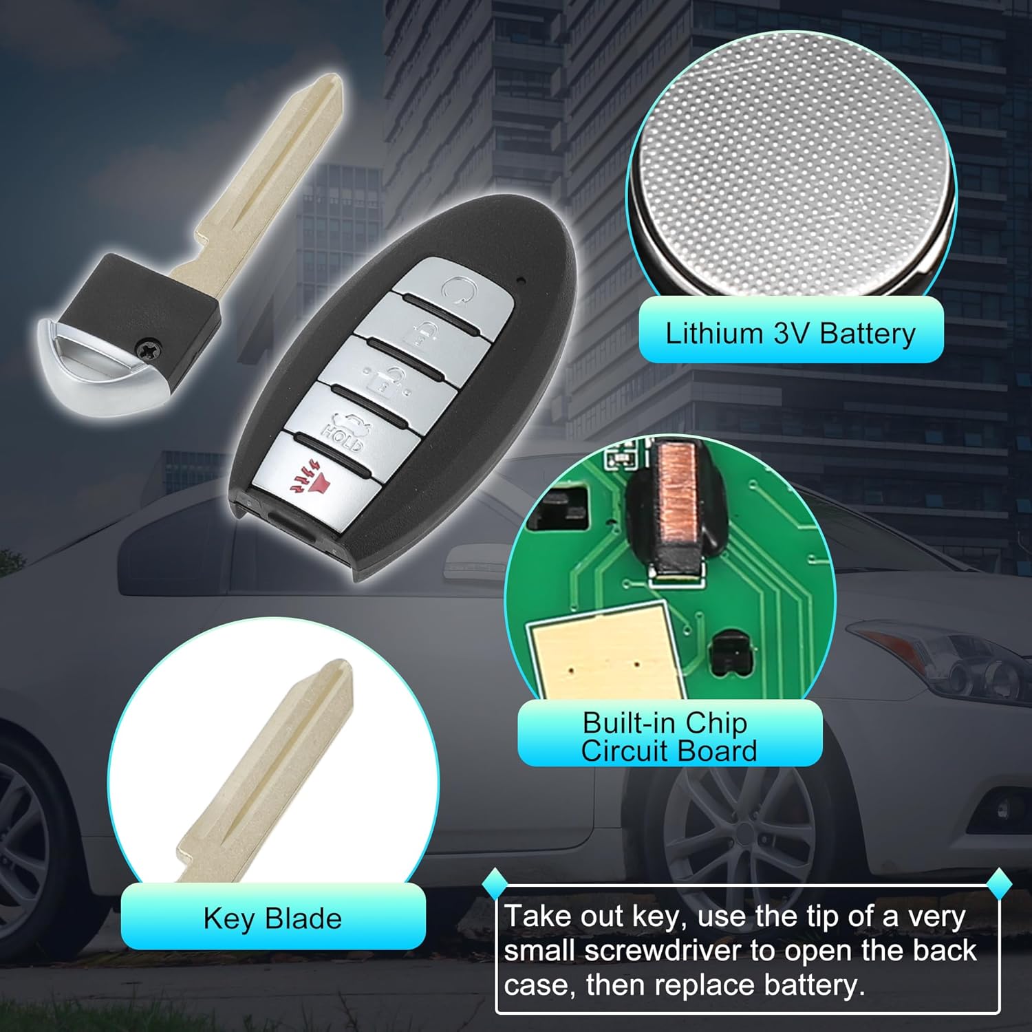 X AUTOHAUX KR5TXN4 433Mhz Replacement Keyless Entry Remote Smart Key Fob for Nissan Altima 2019-2022 for Nissan Versa Sentra 2020-2022 285E3-6CA6A S180144803 4A Chip 5 Buttons - Image 4