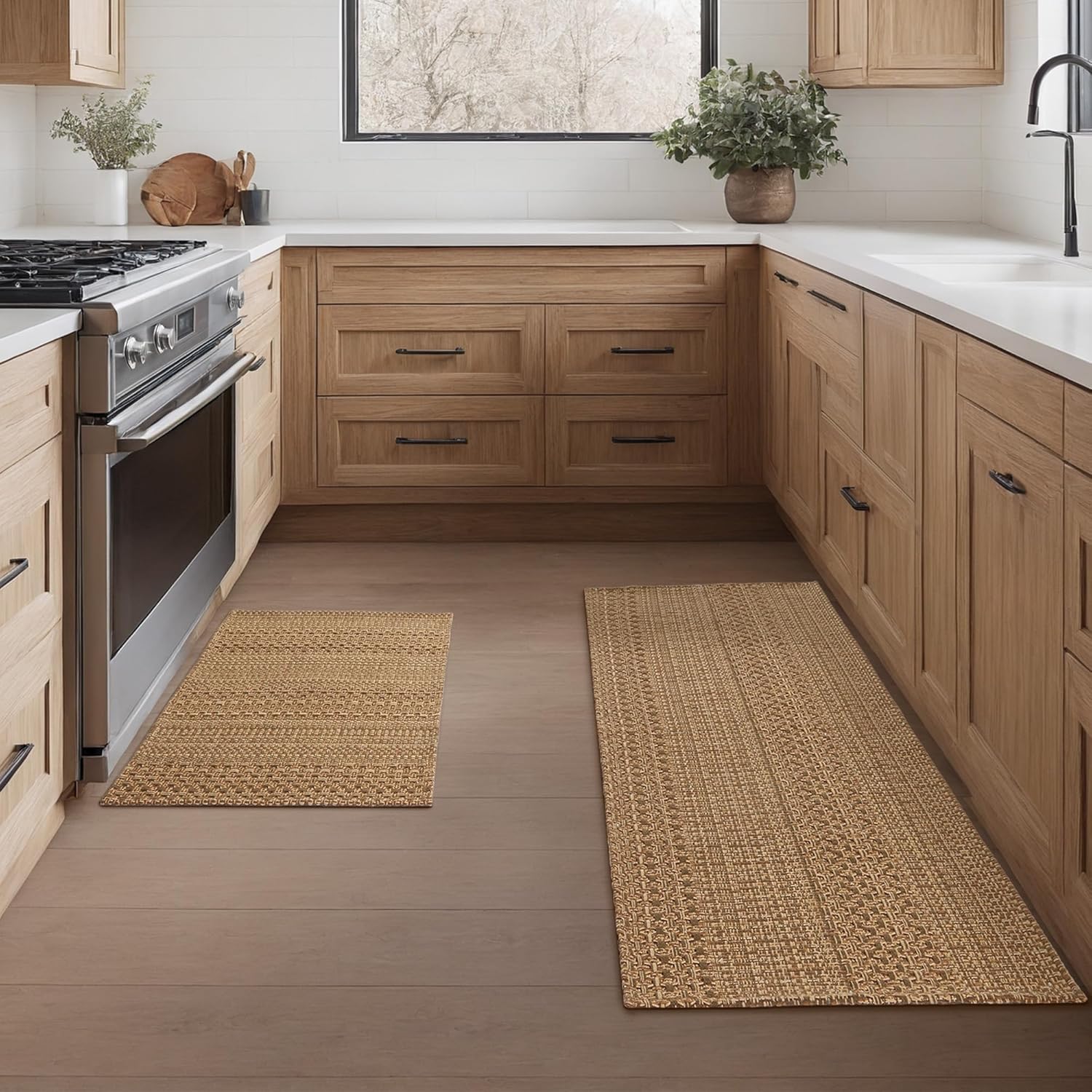 Kitchen Rugs 3 Pcs, Stain-Resistant, Machine Washable 20\"x48\" Boho Style, Anti-Skid TPR Backing for Kitchen, Laundry, Durable, Easy Clean Spring & Everyday Use
