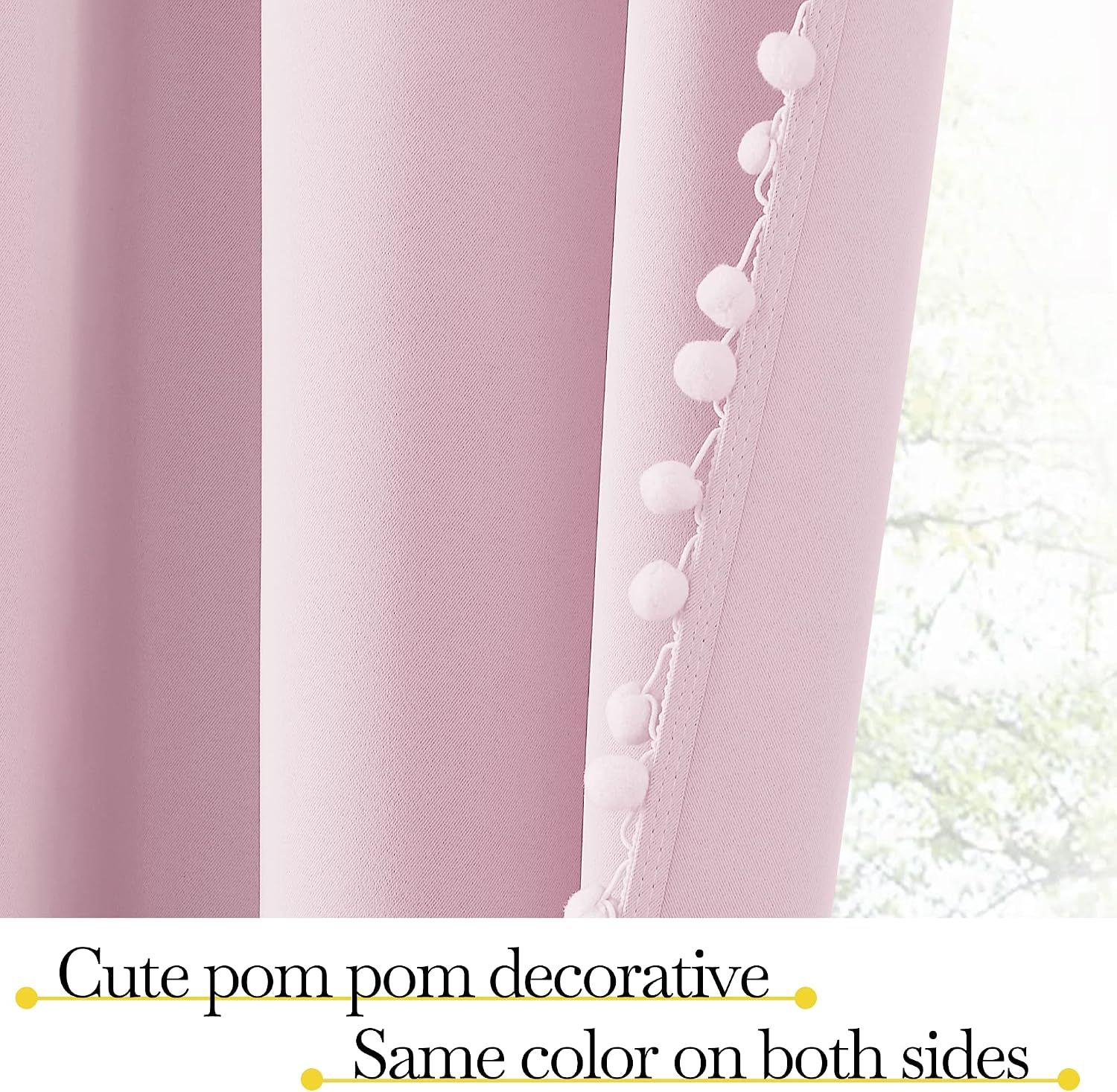 NICETOWN Pom Pom Blackout Curtains for Girls Bedroom Boho Pink Window Curtains for Nursery Rod Pocket Thermal Insulated Living Room Darkening Curtain Panels for Play Room, 52" W x 84" L, 2 Panels thumbnail