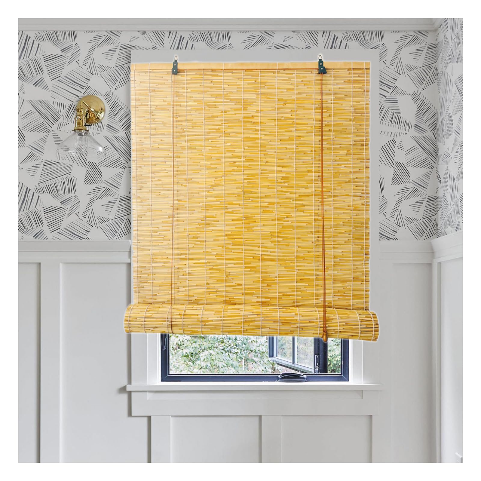 Stores Enrouleurs en Roseau Naturel,Stores en Bambou,Protection UV,Respirant,Intimité,pour Maison Bureau Décoration Rétro Patio Balcon Porte Cloisons Porche (White Line,WxH:120x160cm/47x63in)