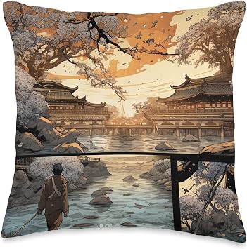 Comic Box Sakura Sakura Symphony in Colors A Scenic Cherry Tree Adventure Throw Pillow, 16x16, Multicolor