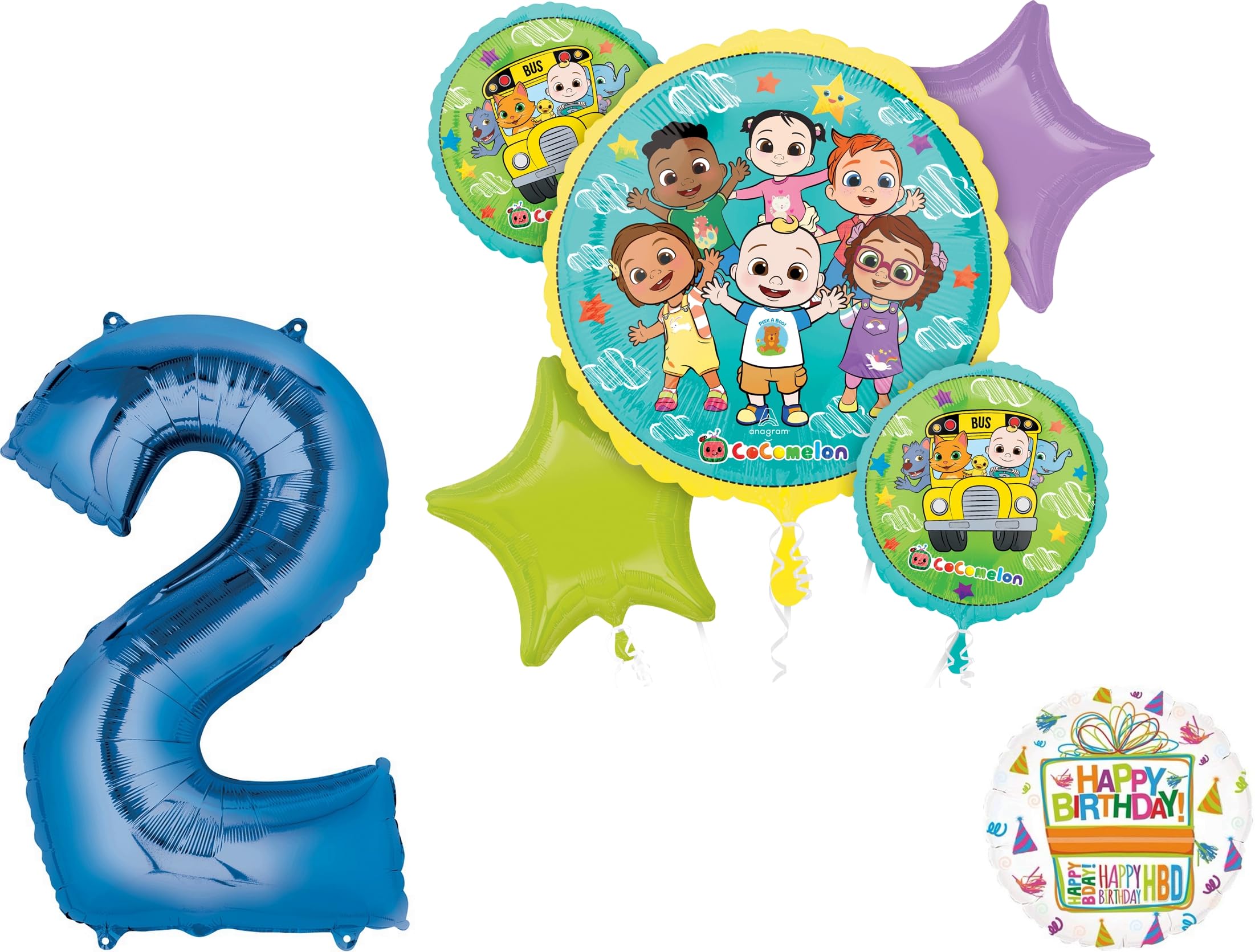 Anagram Cocomelon Boy 2nd Birthday Party Supplies Foil Balloon Bouquet Decorations