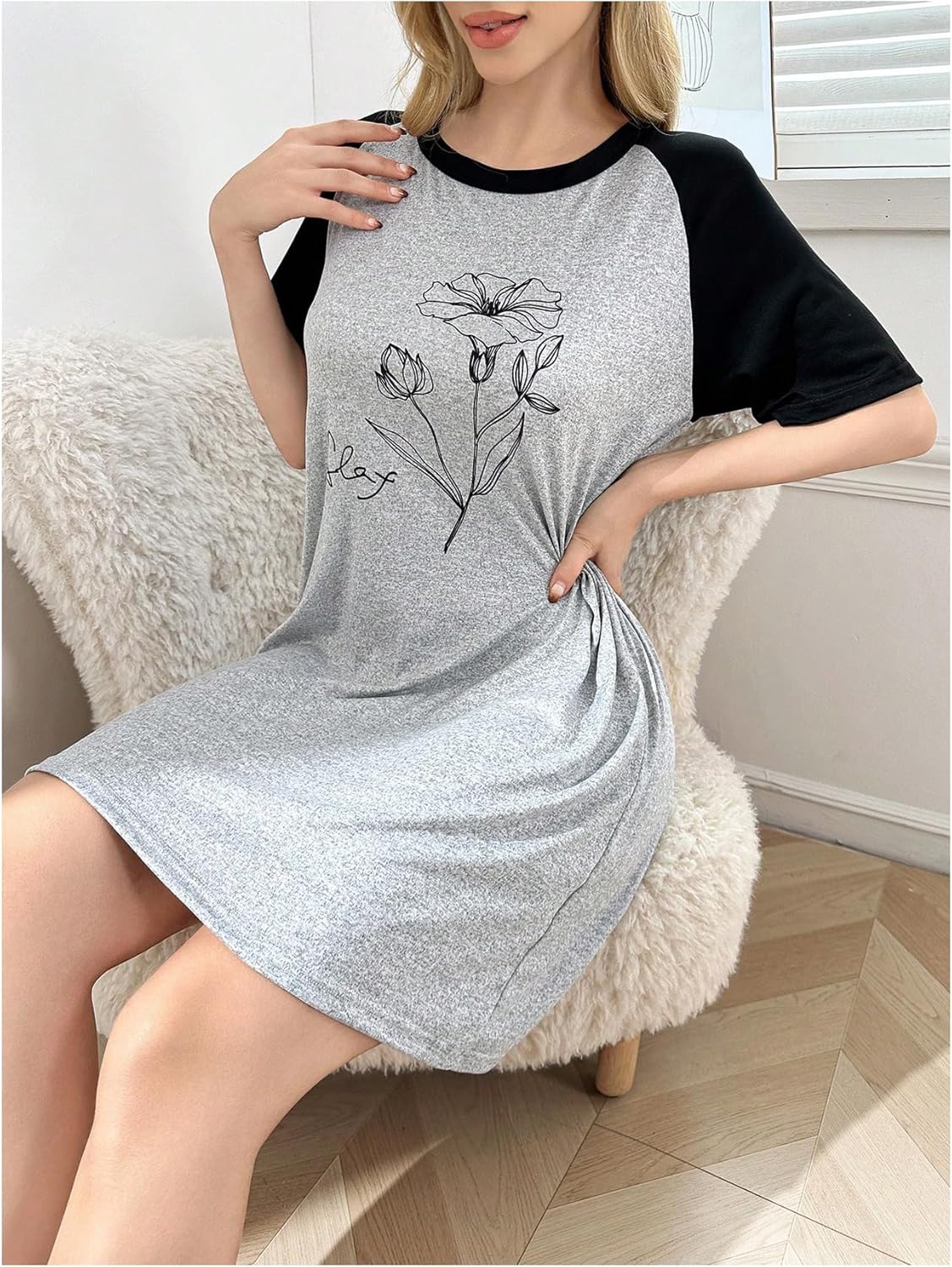 SHENHE Women's Short Sleeve Nightgown Sleepshirt Floral Pajama Dress Nightshirt Sleep Dress - Image 4