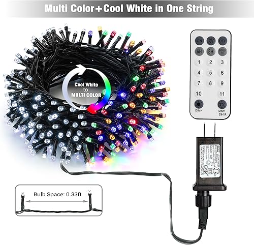 Miniatura 7 de Luces de Navidad, 115 pies, 300 luces LED que cambian de color, 11 modos de luz blanca fría y multicolor, luces de Navidad de color blanco frío y