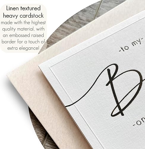 Miniatura 3 de Juego de 2 tarjetas para el día de la boda de la novia y el novio, cartulina texturizada de lino, escritura elegante, plegada de 4.875 x 3.75