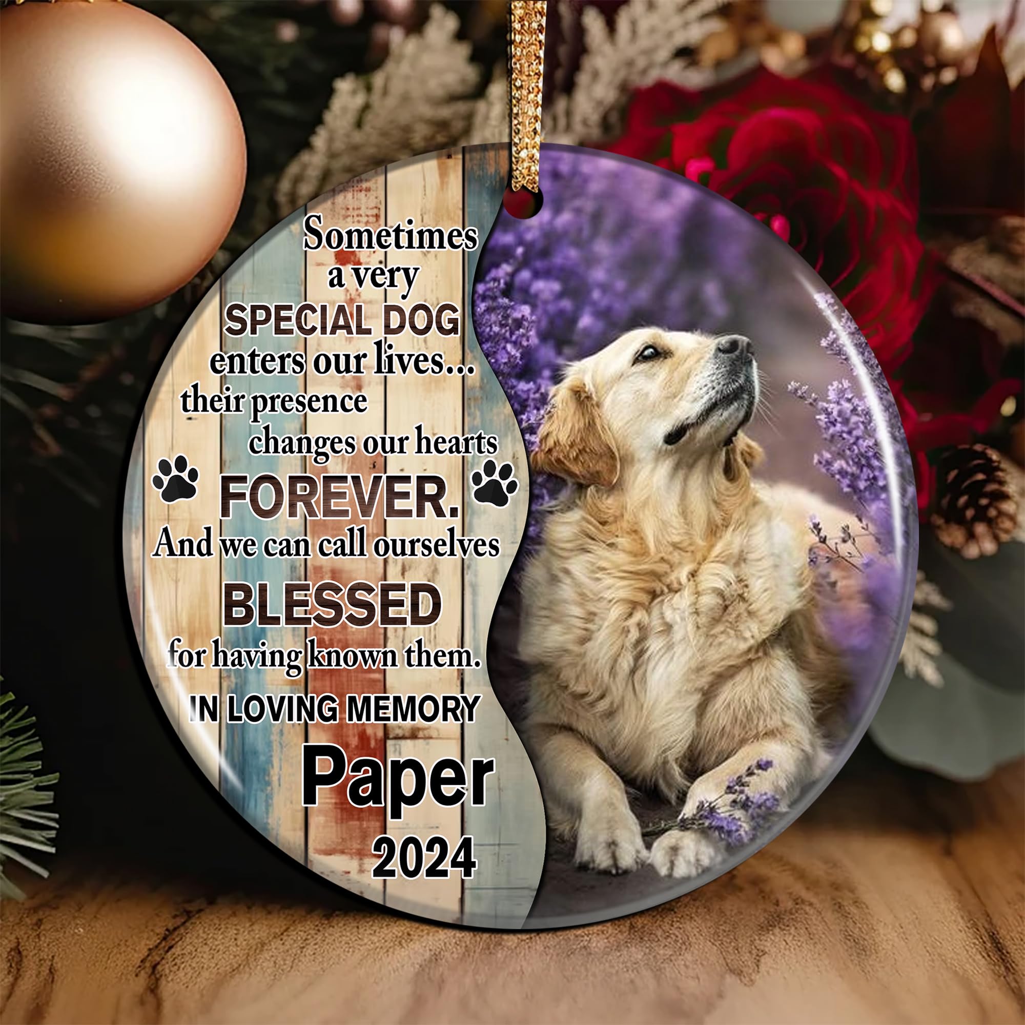 Dog Memorial Ornament with Picture Custom Name Photo Dogs Remembrance for Loss of A Pet Bereavement Missing Sympathy Gifts Keepsake in Loving Memory Decorations Home Christmas
